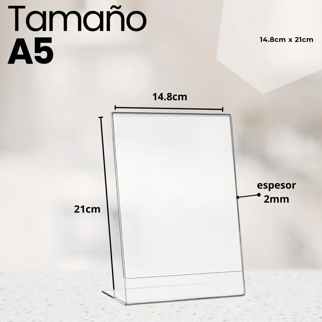 Expositor metacrilato transparente A5 pack 3 unidades soporte sobremesa display acrílico vertical