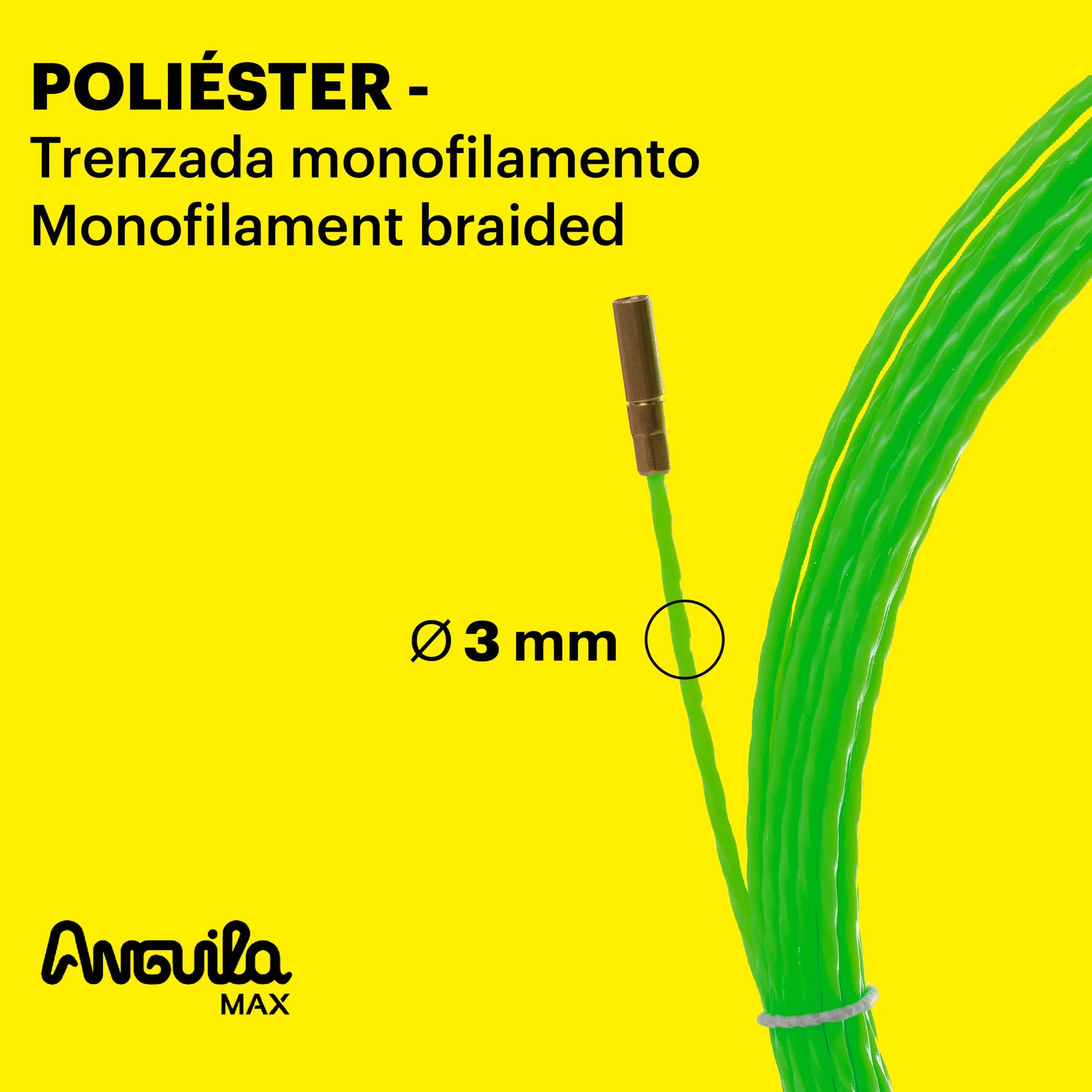 Anguila Max | Guía Pasacables | Tubos Estrechos | Monofilamento | Poliéster Trenzado | Terminales Mixtos | Color Verde | Diámetro 3mm | 12 metros