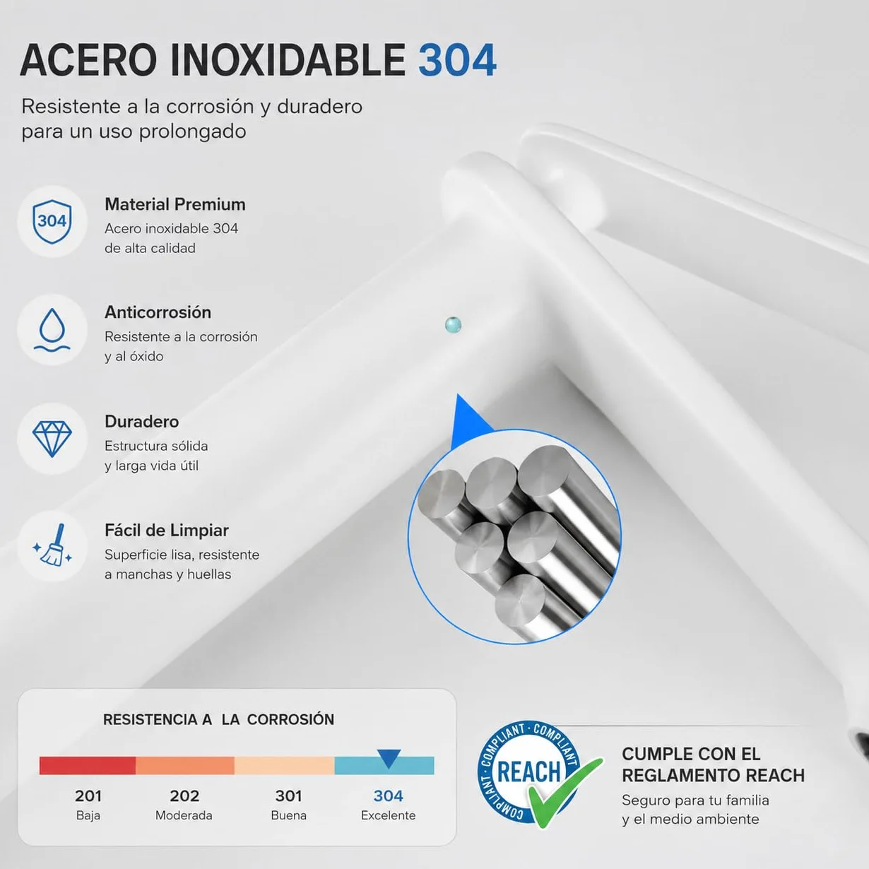 Grifo de Lavabo Blanco Satinado de Acero Inoxidable 304, Diseño Minimalista, Monomando Moderno para Baño, Fácil de Instalar