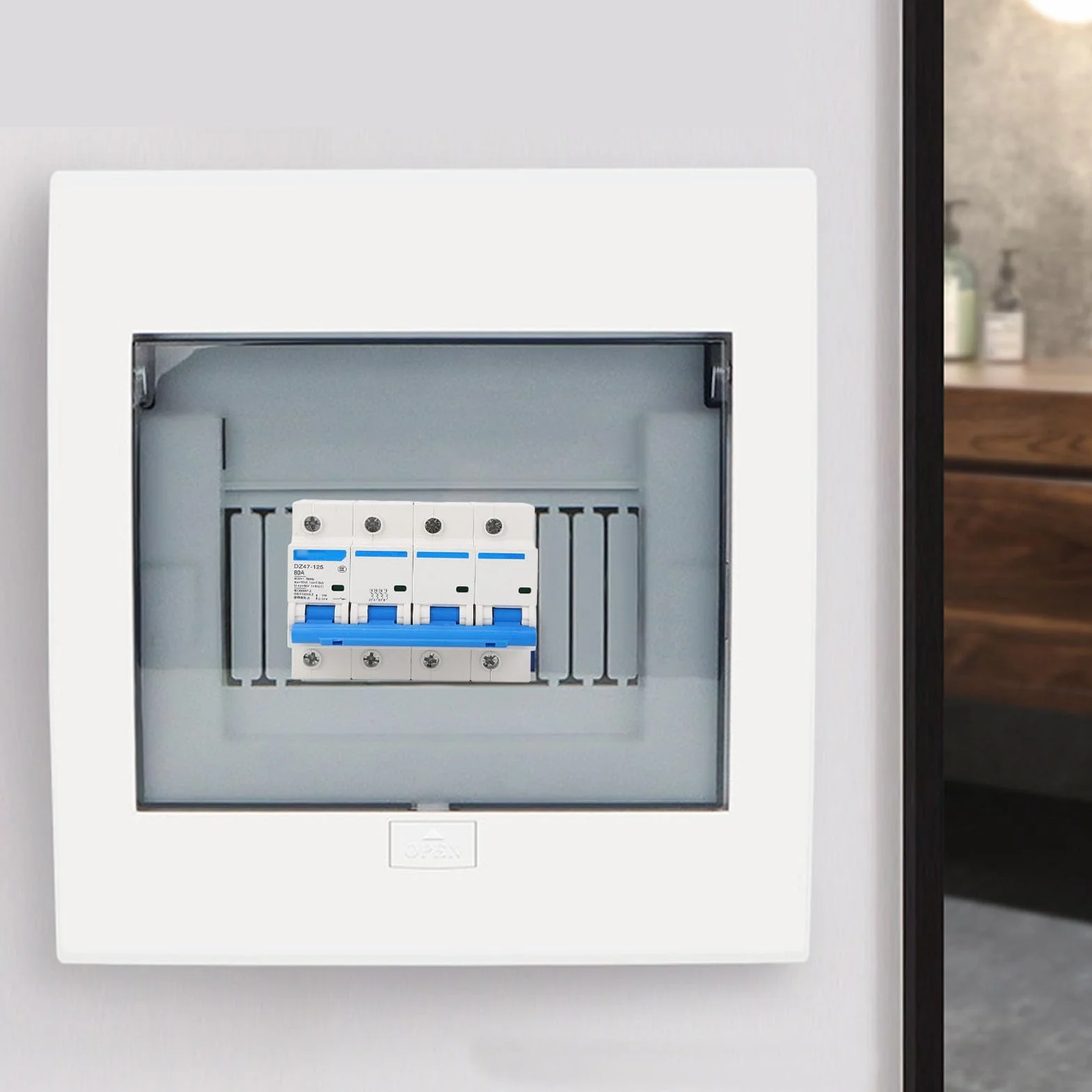 SEAFRONT Disyuntor de 4 Polos 80A 400V, Interruptor de Desconexión, Disyuntor de Montaje en Riel, Retardante de Llama de PC para Protección de Energía en el Hogar