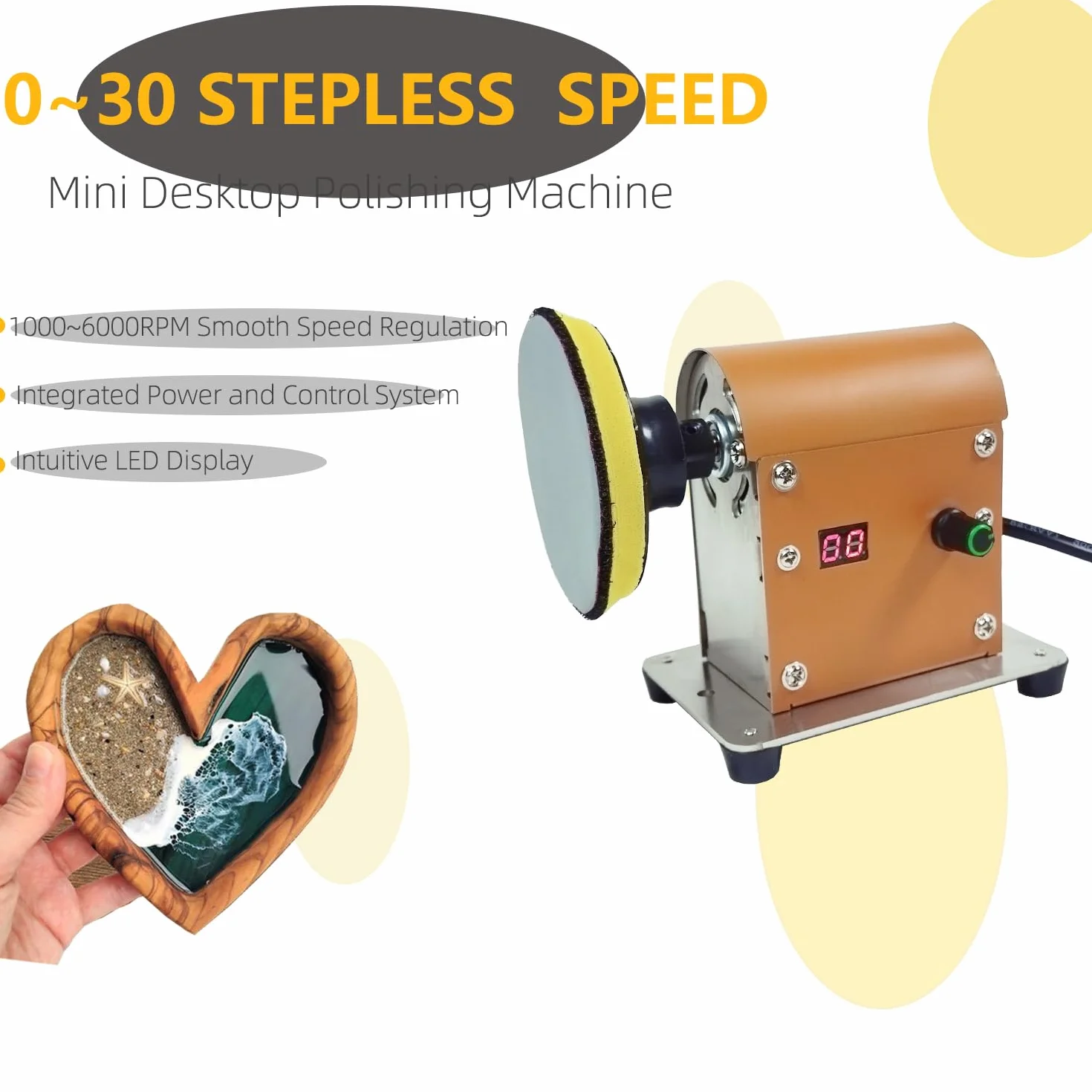 Máquina de pulido eléctrica, lijadora de resina y pulido de kit, velocidad ajustable de 100W y bajo ruido con 28 PCS papel de lija de doble uso húmedo y seco para pulido de madera, joya y metal, artes