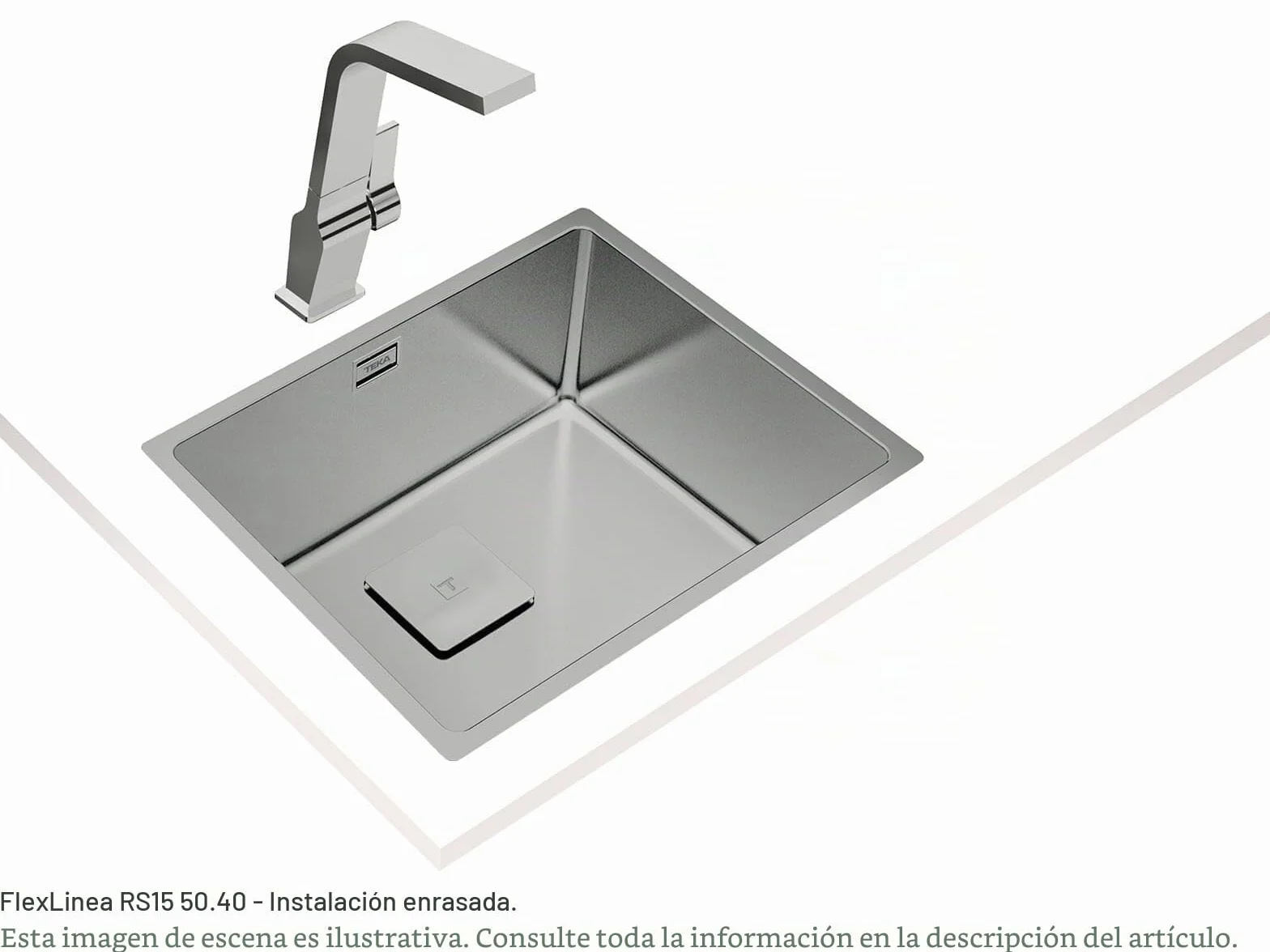 TEKA Fregadero Cocina 50 cm 1 Seno FlexLinea Triple Posibilidad de Instalación, Acero Inoxidable para Mueble 60cm, SilentSmart, Duradero, Modelo RS15 50.40