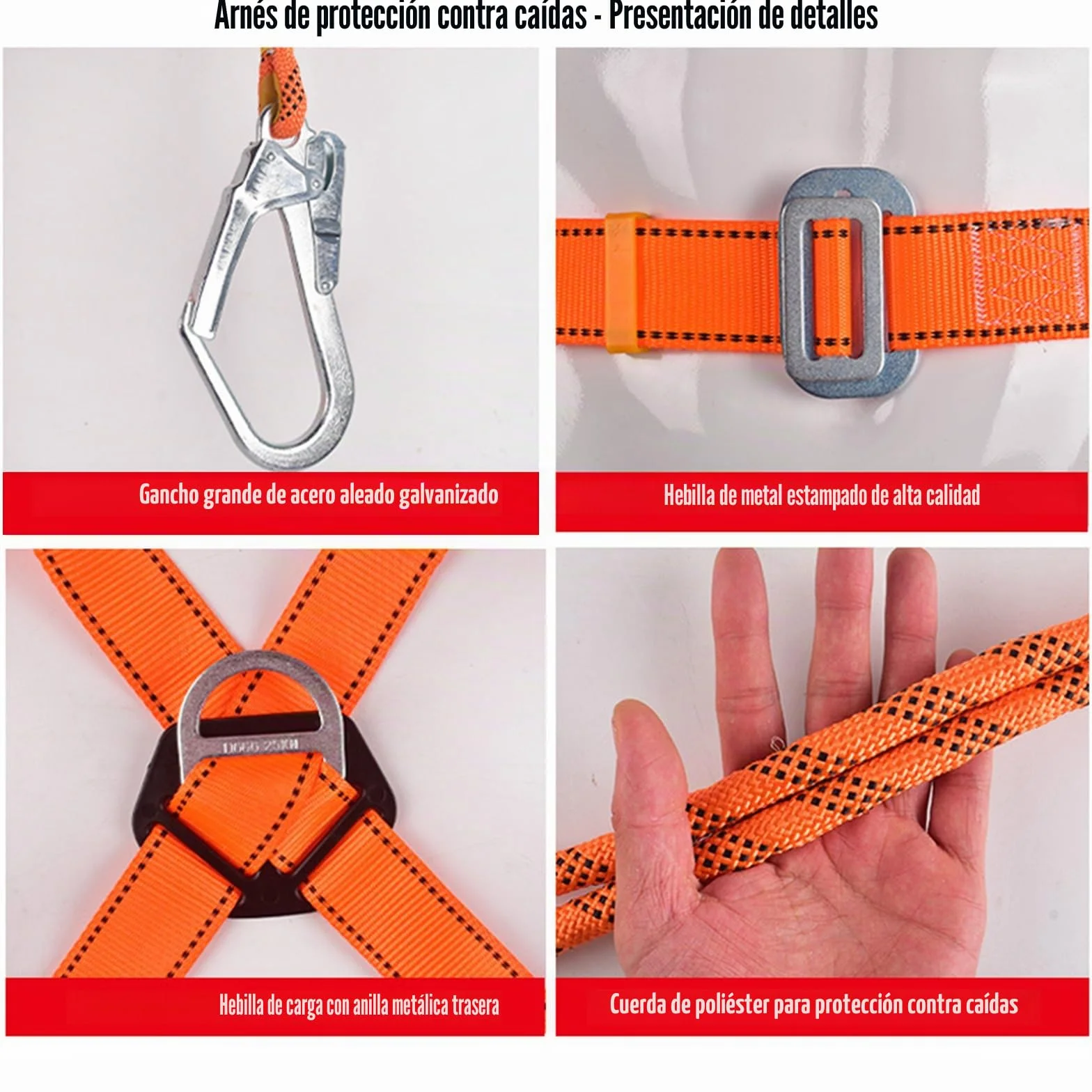 Conjunto Arnés Anticaídas: Arnés de 5 Puntos, 2 Ganchos, 2m de Cuerda de Seguridad, Dispositivo de Captura + Regalo: Chaleco Reflectante y Mochila