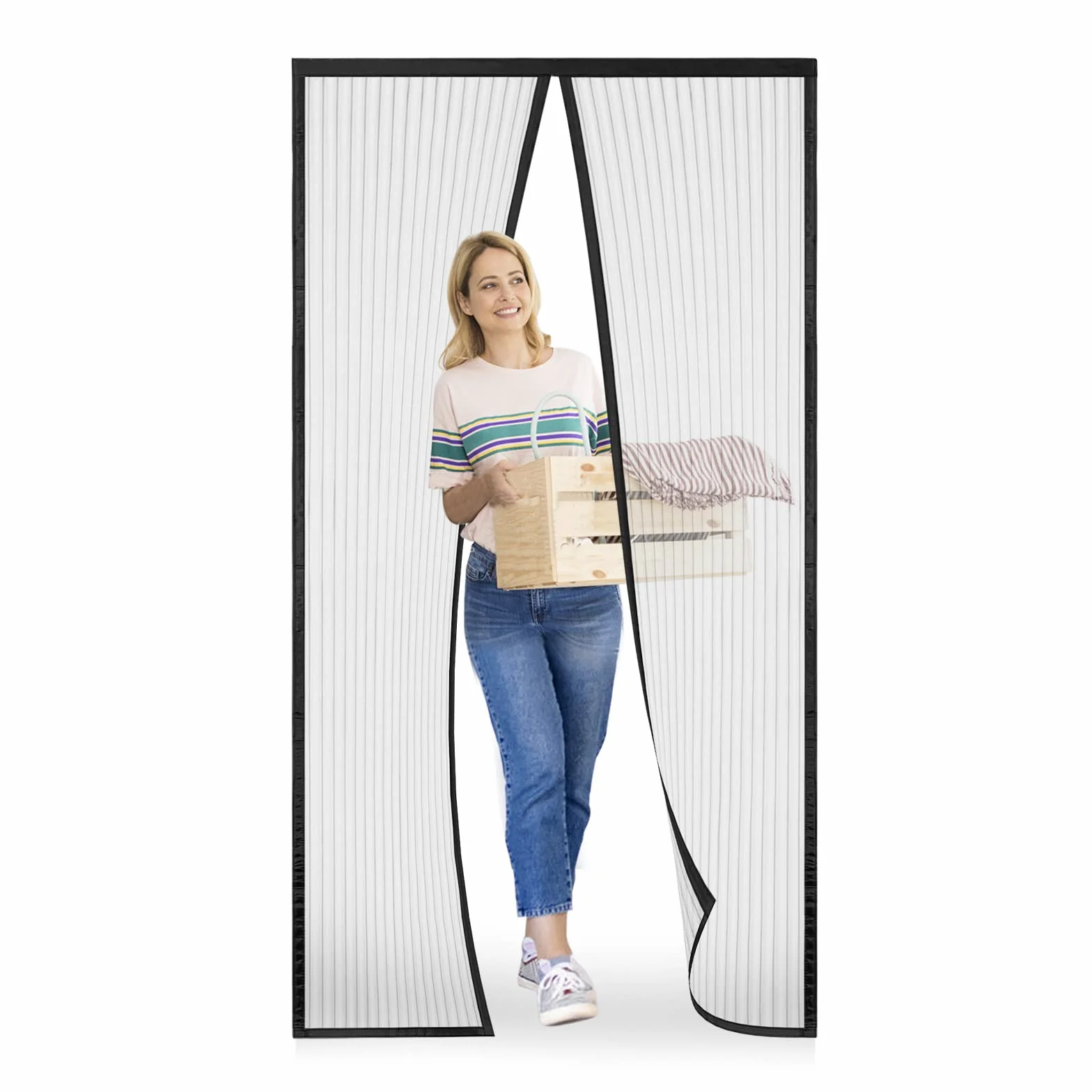 Mosquitera Magnética para Puertas 130 x 210 cm, Cierre Automático, Negro