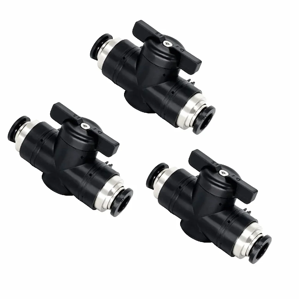 Beduan Válvula de bola neumática BUC, 1/4 "x 1/4" OD Push to Connect Fitting Válvula de control de flujo de aire Straight Quick Connect Union (3 piezas)