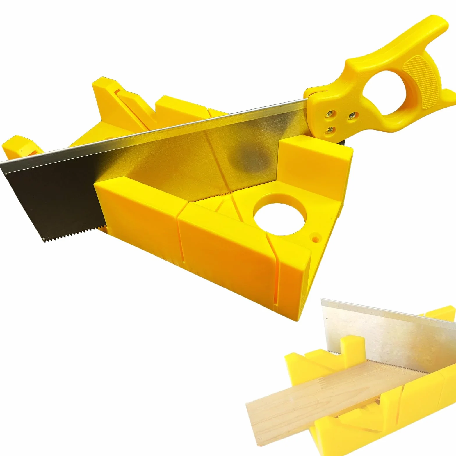 Wooojin Juego de caja de inglete y sierra para manualidades, caja de inglete de 12 pulgadas con sierra trasera de 14 pulgadas, sierra trasera de acero reforzado para carpintería, caja de corte
