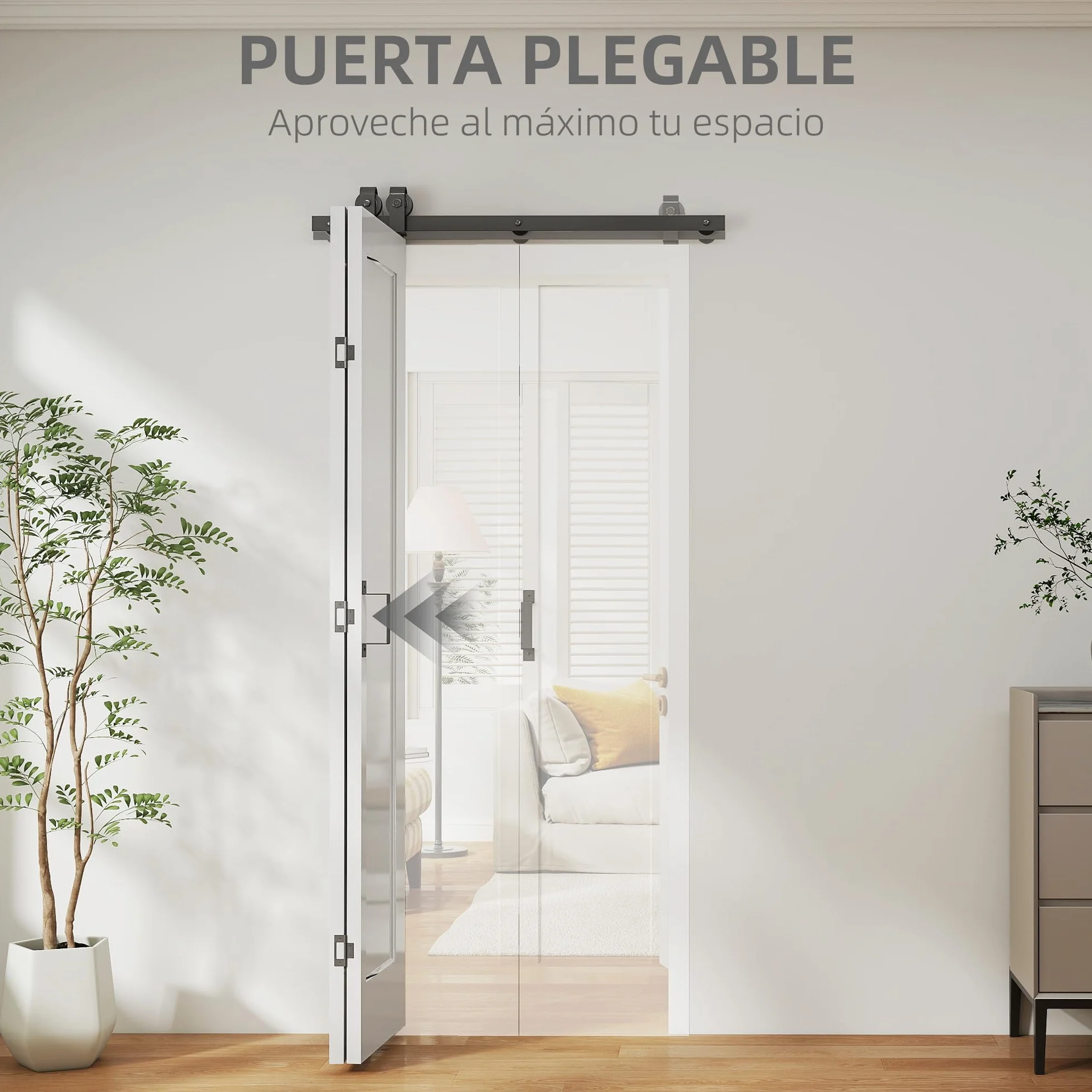 HOMCOM Puerta Corredera con Herrajes Puerta Plegable Corredera con Acabado Personalizable Tirador Fácil Montaje para Baño Salón Sala de Estar Cocina 90x210 cm Blanco