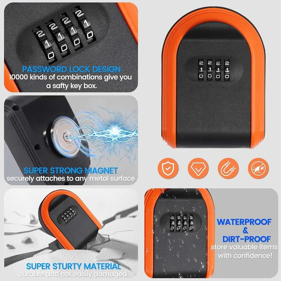 Caja Seguridad con Llave Magnética Combinación 4 Dígitos para Ocultar Cerradura Debajo Automóvil