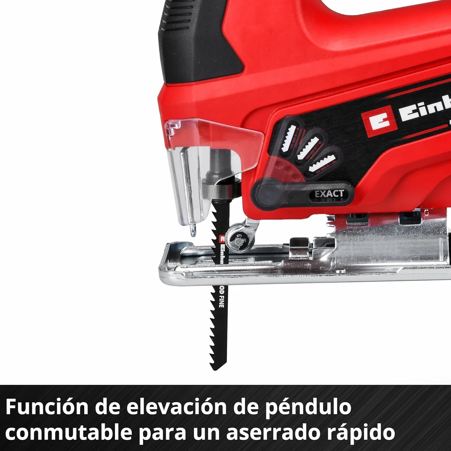 Einhell Sierra de calar a batería - TC-JS 18 Li - Solo Power X-Change. Litio-Ion, 18 V, incl. hoja de sierra de calidad KWB para madera, carrera pendular conmutable. No incluye cargador ni batería