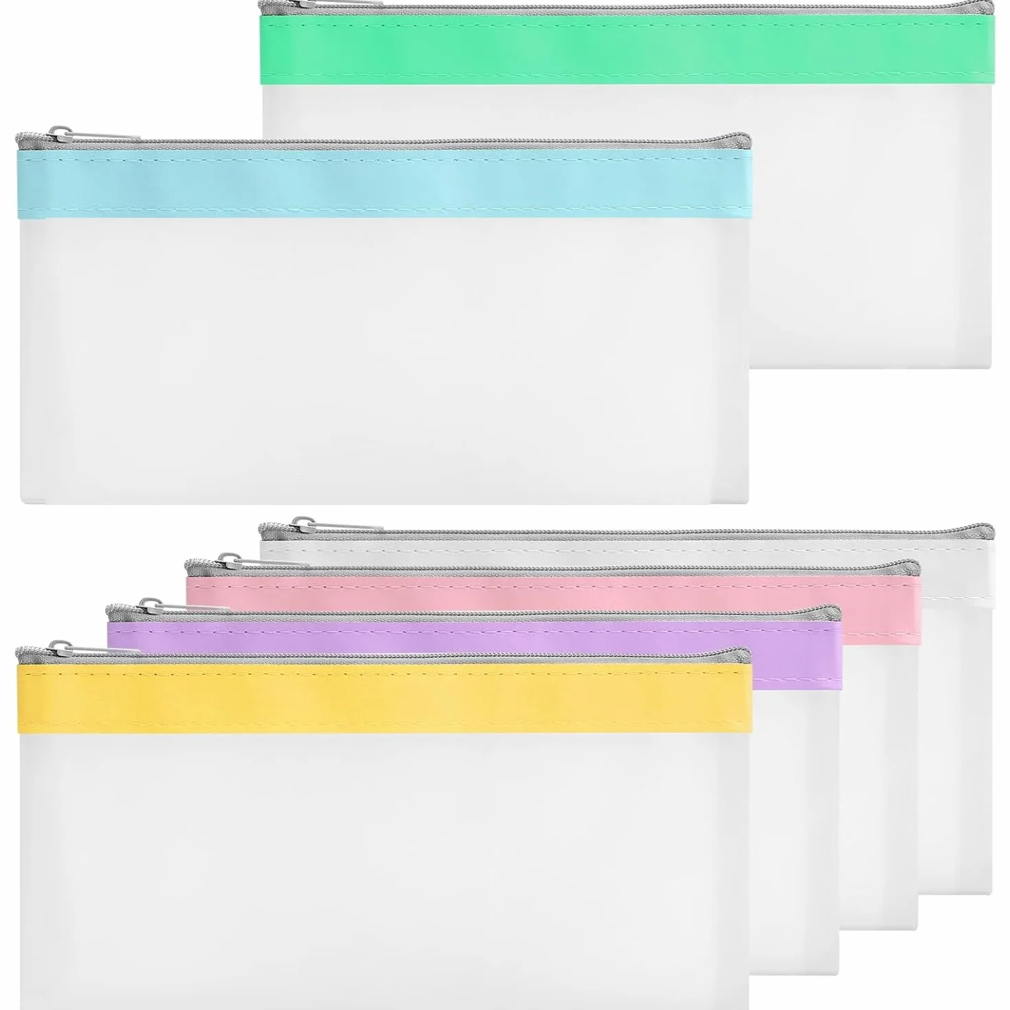 Paquete de 6 bolsas organizadoras de papelería, multicolor, ideal para la escuela, exámenes y almacenamiento, estuche transparente con cremallera para estudiantes, 21 x 11 cm