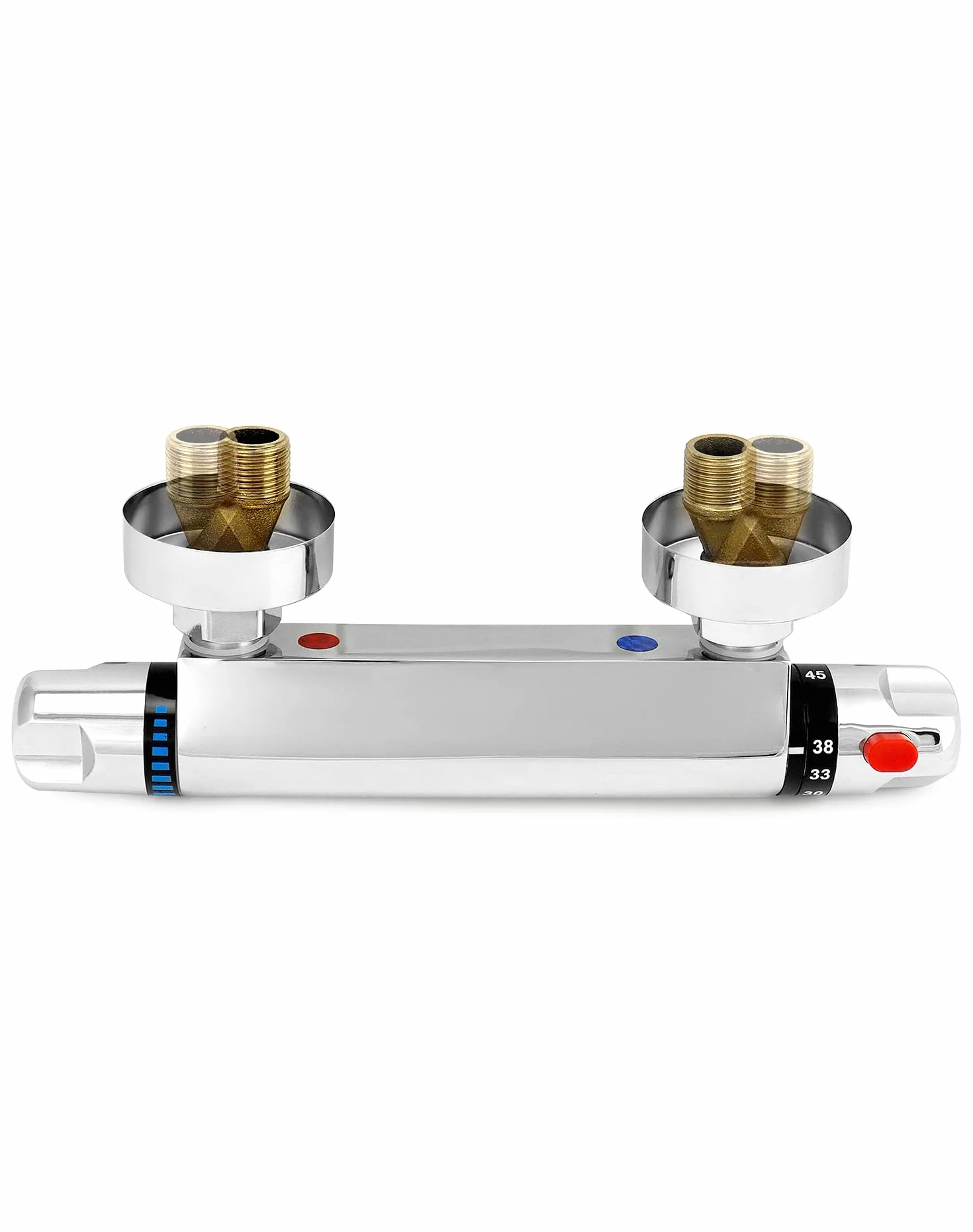 QWORK grifo ducha termostatico, salida de válvula G1/2 ", izquierda caliente derecha fría, mezclador de ducha de latón, control de temperatura constante para baño