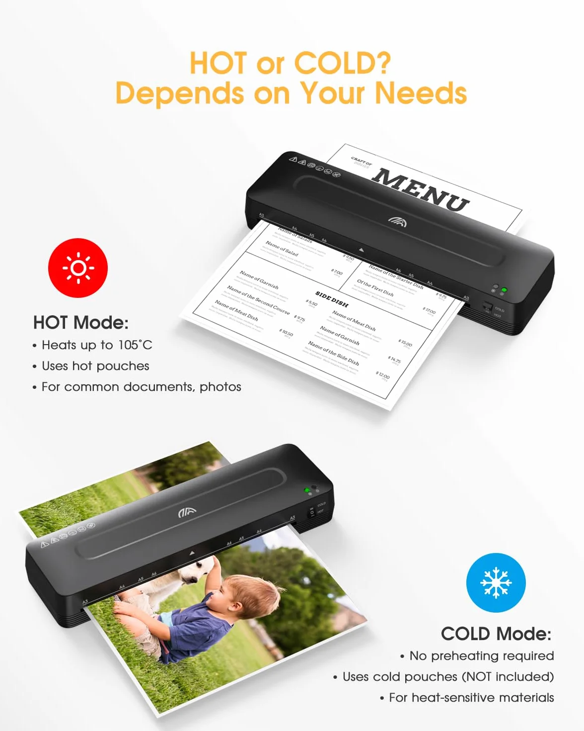 Crenova Plastificadora A3 con Guillotina, Modo Frío y Caliente, Laminadora con 10 hojas de plastificación, Ideal para Colegio Oficina Estudio Fotográfico, Negro