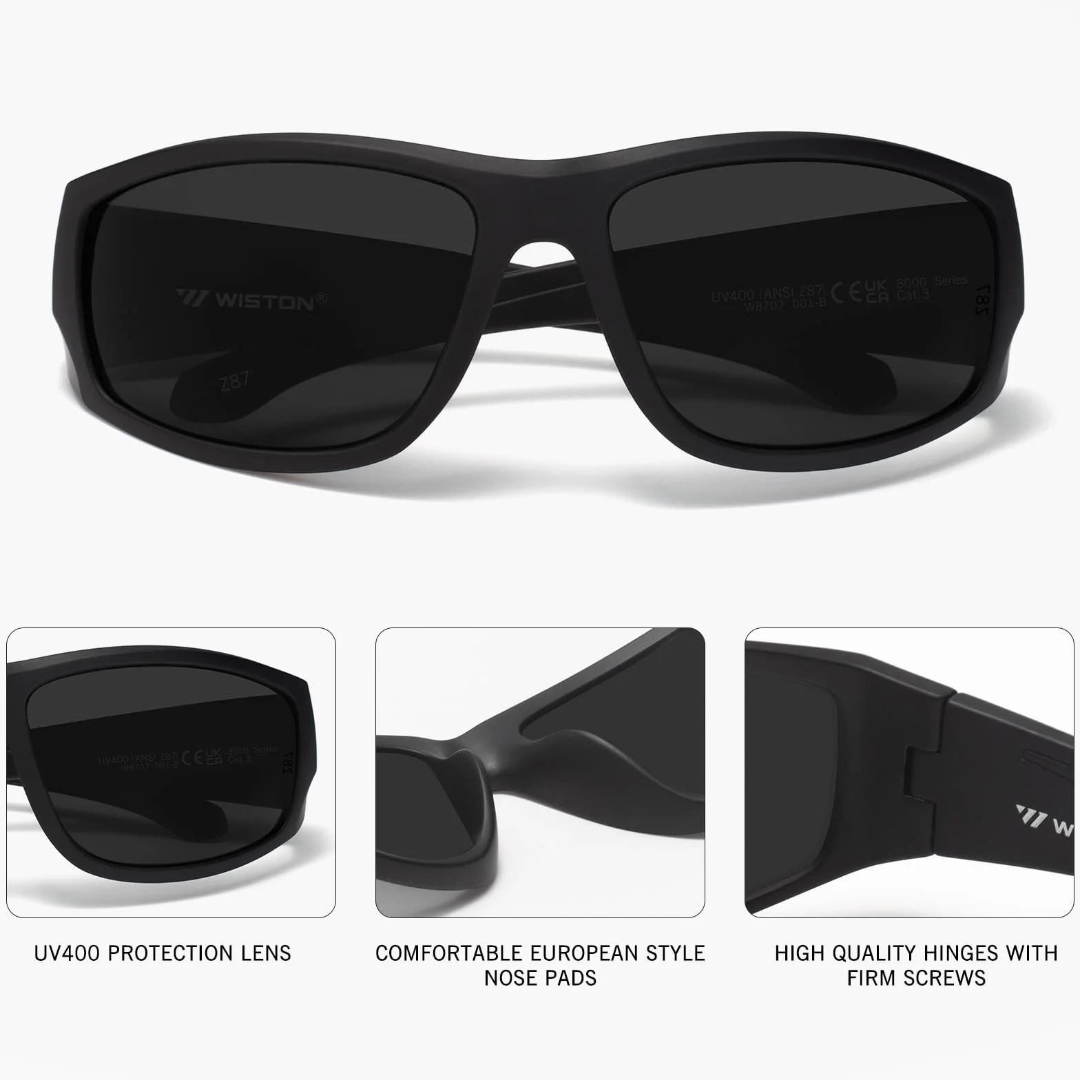 WISTON Gafas de sol envolventes XL Z87 para cabezas grandes, hombres y mujeres, TR90 superoscuras, ultraligeras, UV400, protección de seguridad W8707