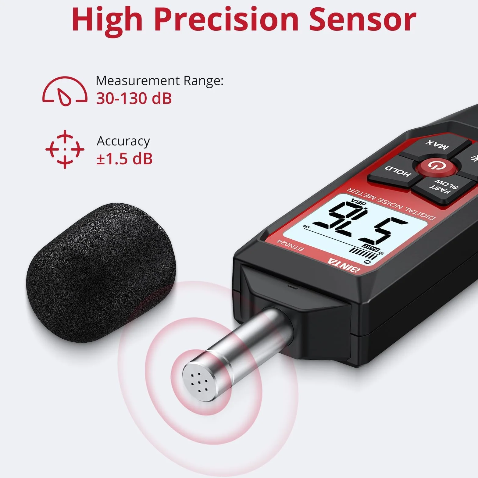BTNTA Medidor de Decibelios Digital 30-130dB SPL Portátil Pantalla LCD