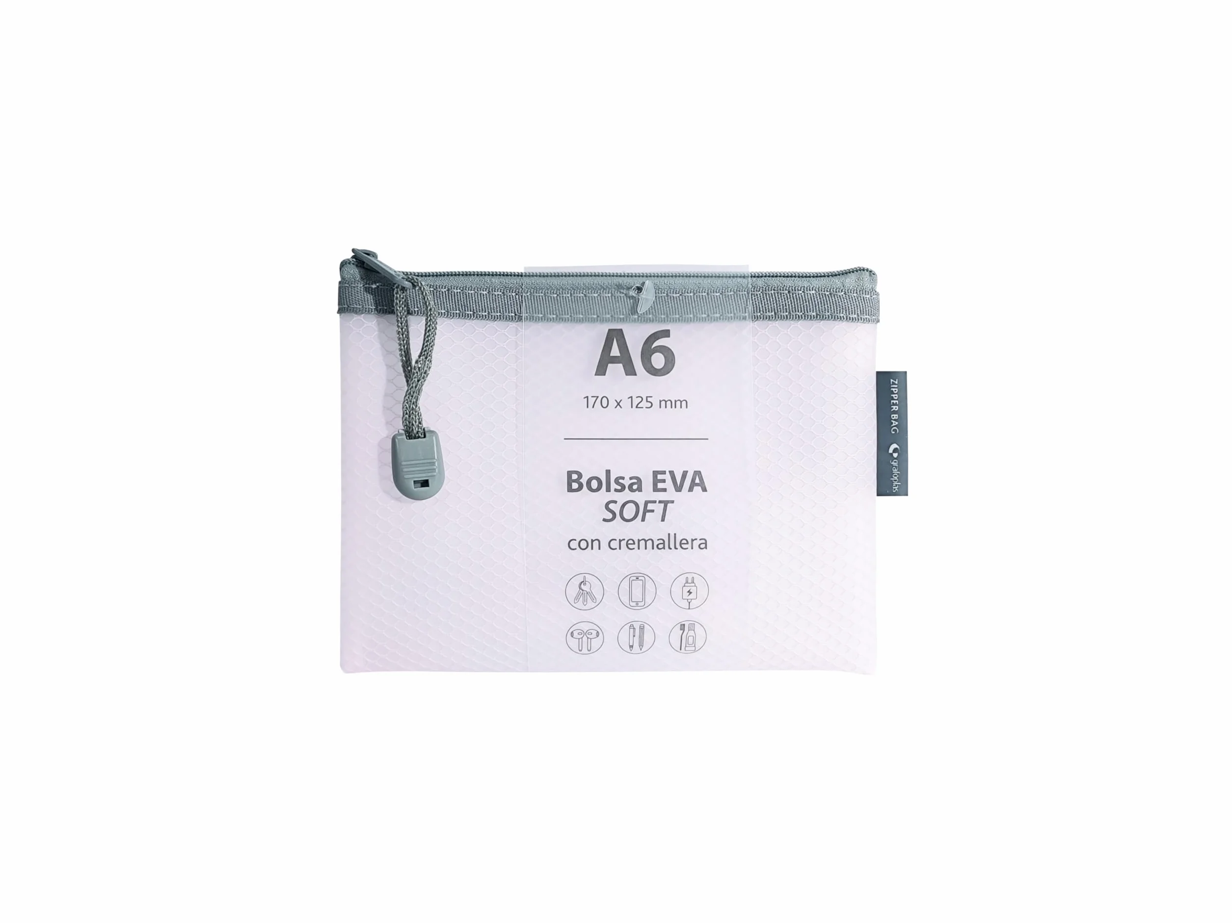 Grafoplas Pack de 5 Bolsas con Cremallera EVA Soft a6, Rosa Pastel, Tacto Suave, Zipper Bags Hechas con Goma EVA Transparente, Ideal para Transportar y Proteger Todo Tipo de Artículos y Documentos