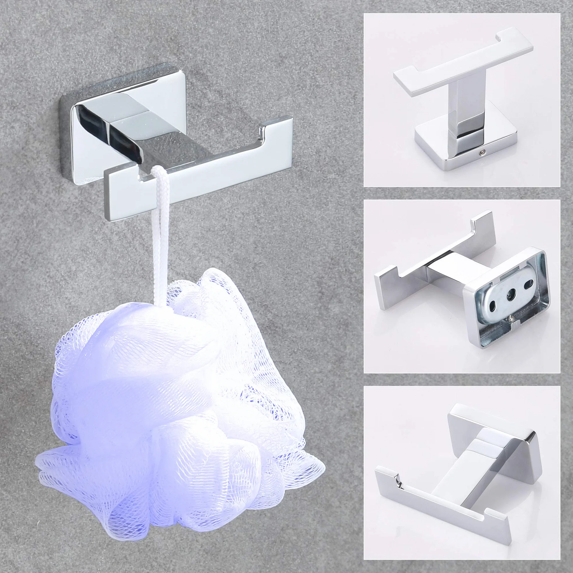 DUFU Juego de Accesorios de Baño 4 en 1 Acero Inoxidable - Toallero Bar 40cm + Soporte para Papel Higiénico + Anillo + Ganchos | Perforación | Plata Brillante
