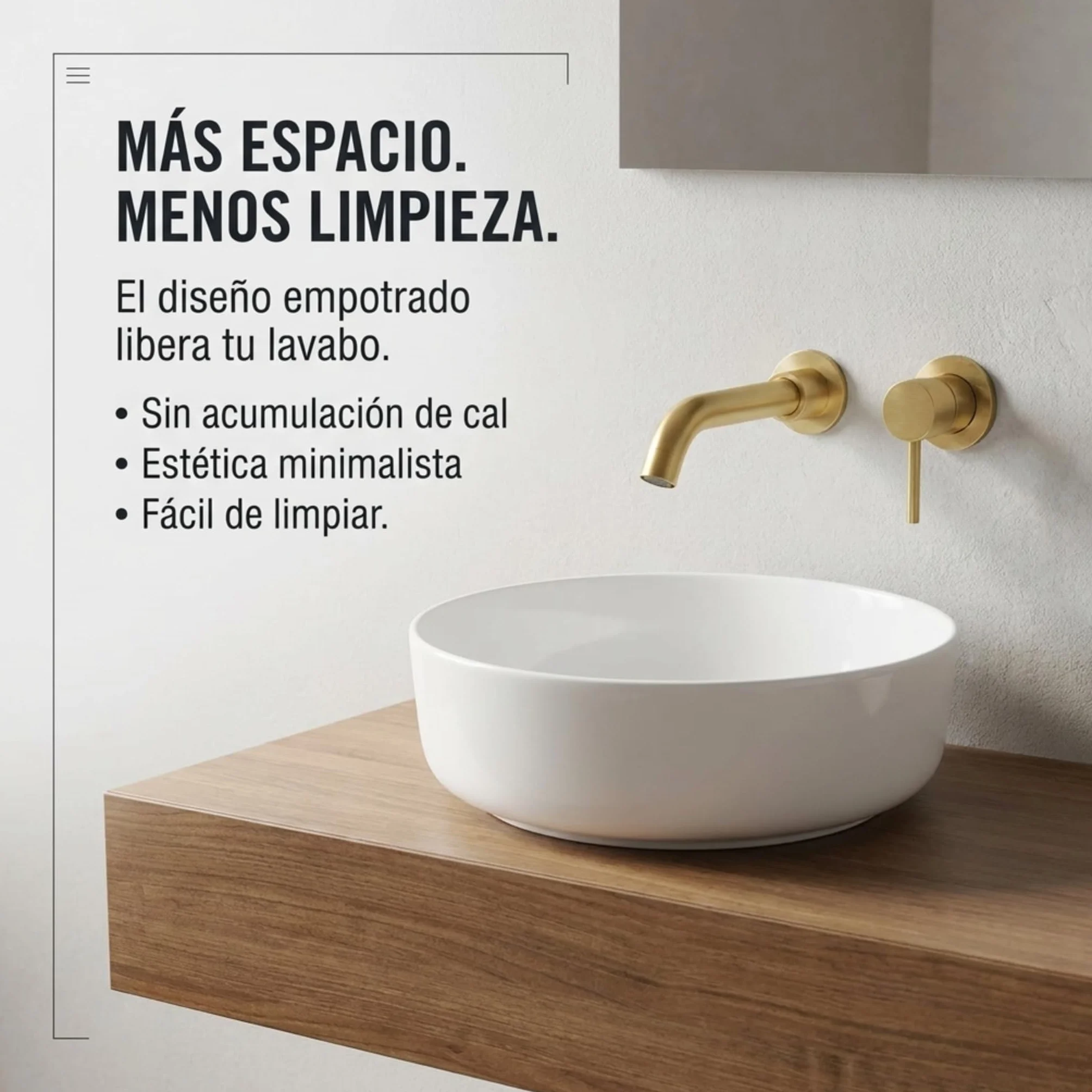VALAZ Grifo Lavabo Dorado Cepillado Protección PVD Empotrado | Grifo Lavabo Monomando, Agua Fría y Caliente, Ahorro de Agua | Instalación Fácil | Latón, Inoxidable, Redondo, Caño 15 cm, Serie Guadiana