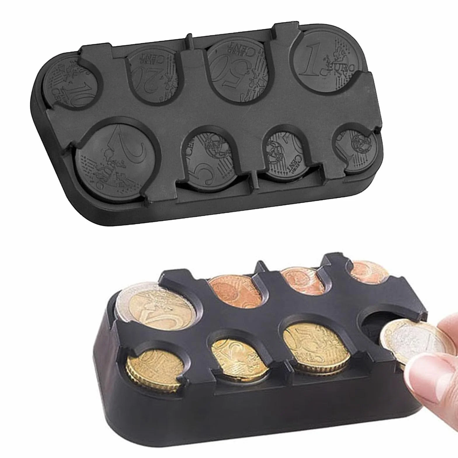Organizador de monedas, caja para monedas sueltas, 2 unidades, clasificador con fijación rápida
