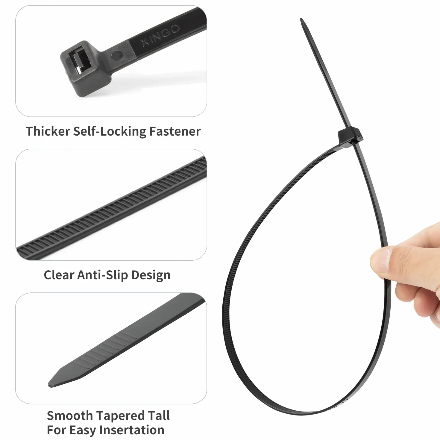 XINGO 100 bridas negras resistentes, 600 mm x 9 mm de largo con 80 kg de resistencia a la tracción ultra fuerte, grandes bridas resistentes a los rayos UV extra largas para uso en exteriores