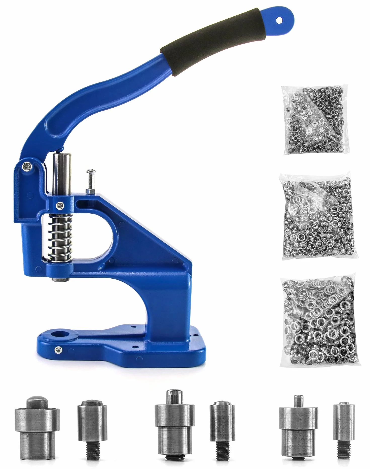 QWORK® Maquina de Ojales Metalicos de Hierro fundido, Prensa Manual de Ojales con 3 Troqueles (6/10/12mm) y 1500 Ojales, para Cuero Tela Carteles