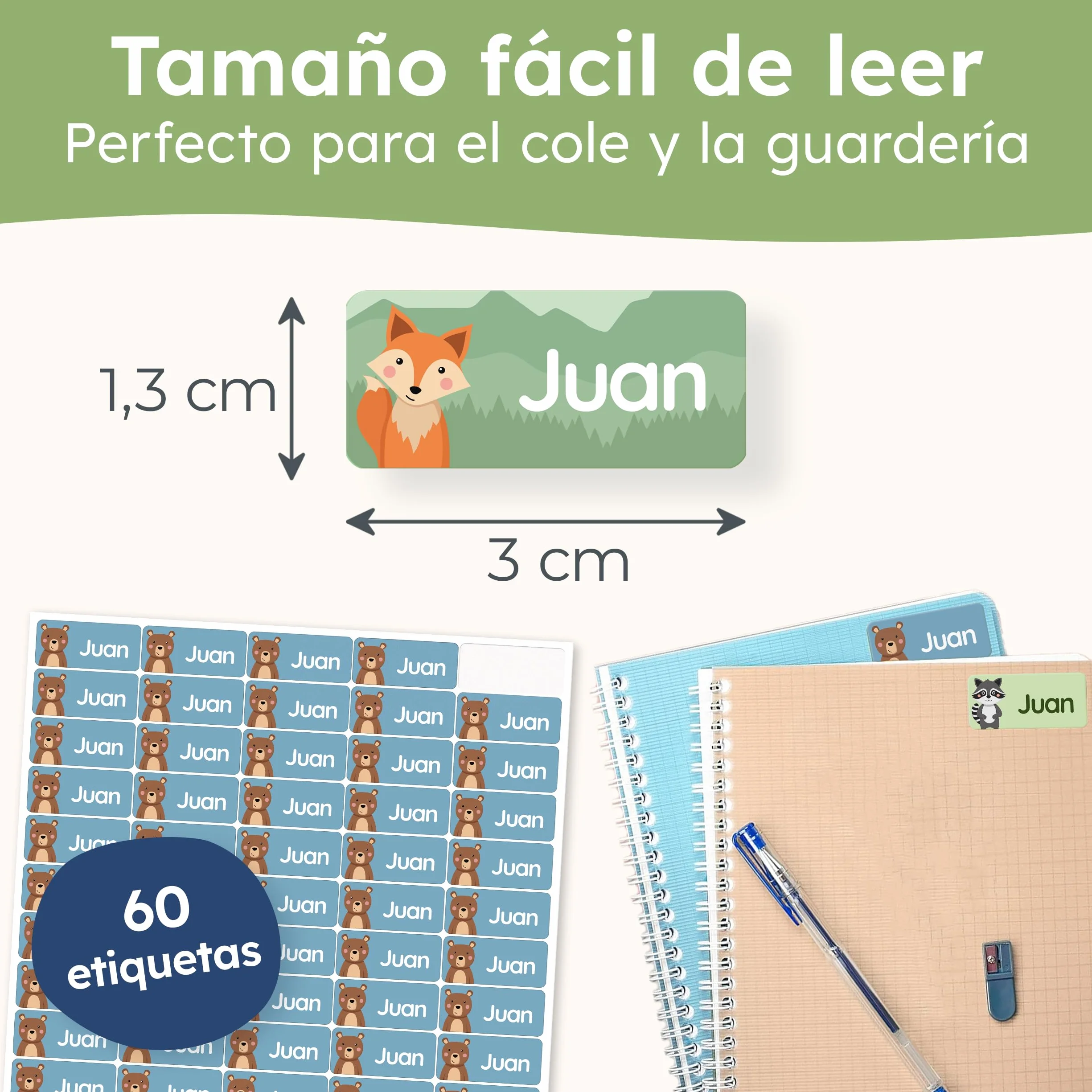 Etiquetas para Ropa Personalizadas melu kids® Aventura 60 piezas No planchar Pegatinas Lavables a Máquina