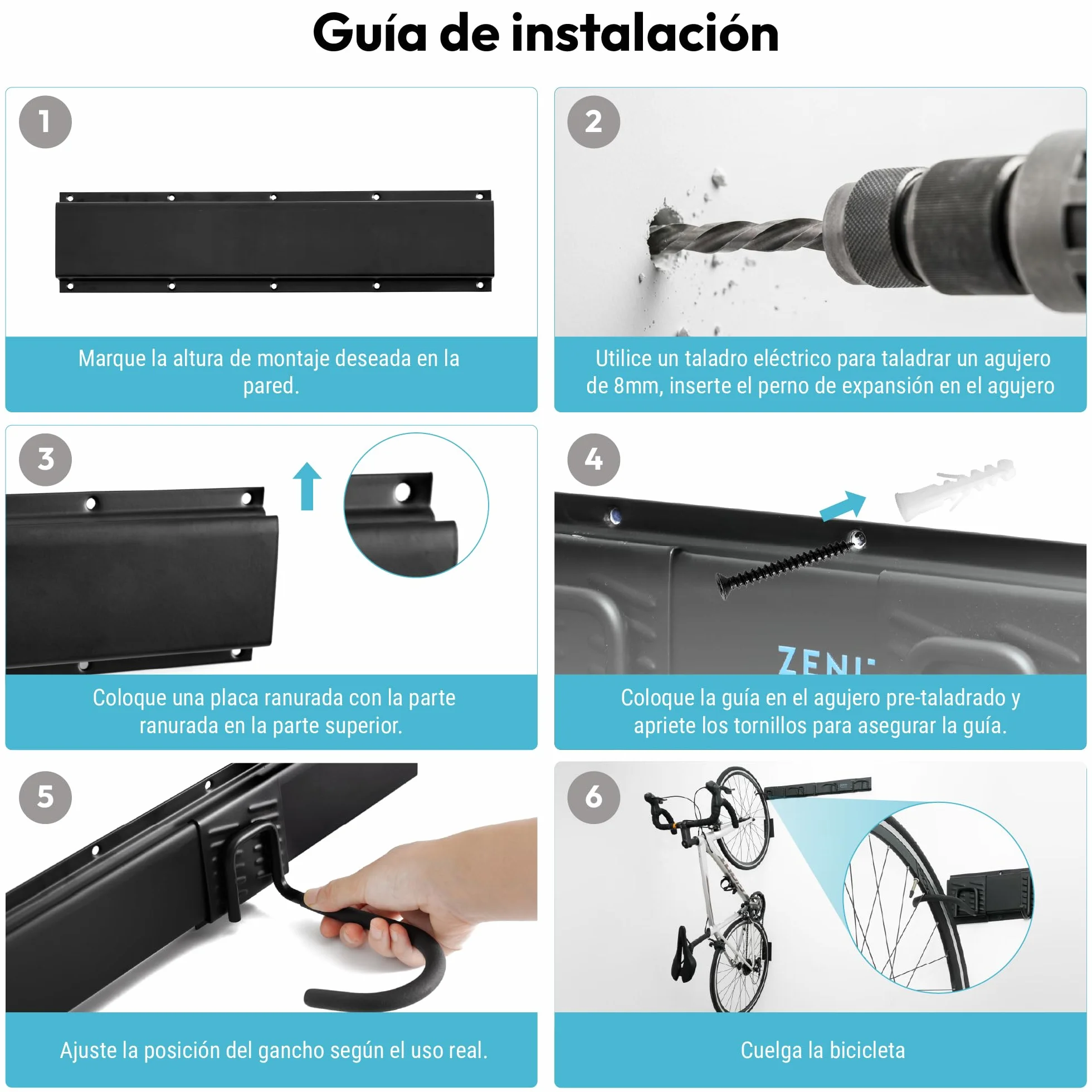 Soporte bicicleta pared con ganchos para bicicletas y cascos, capacidad 136 kg