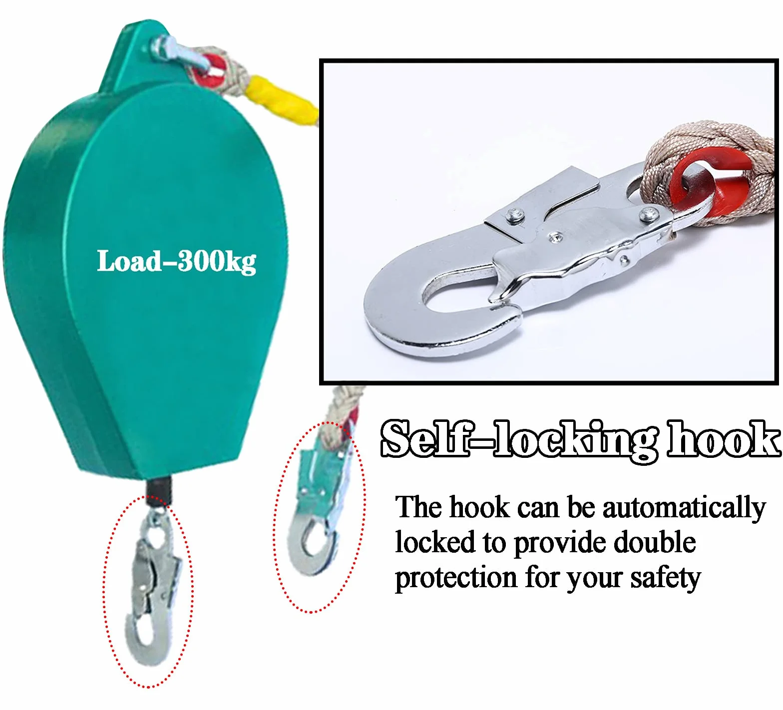 Dispositivo Anticaídas Retráctil, Limitador de Caída Personal con 5m/10m/15m/20m/30m Cable, Cuerda Anticaidas Herramientas para Techo y Ascensor, Carga-300kg