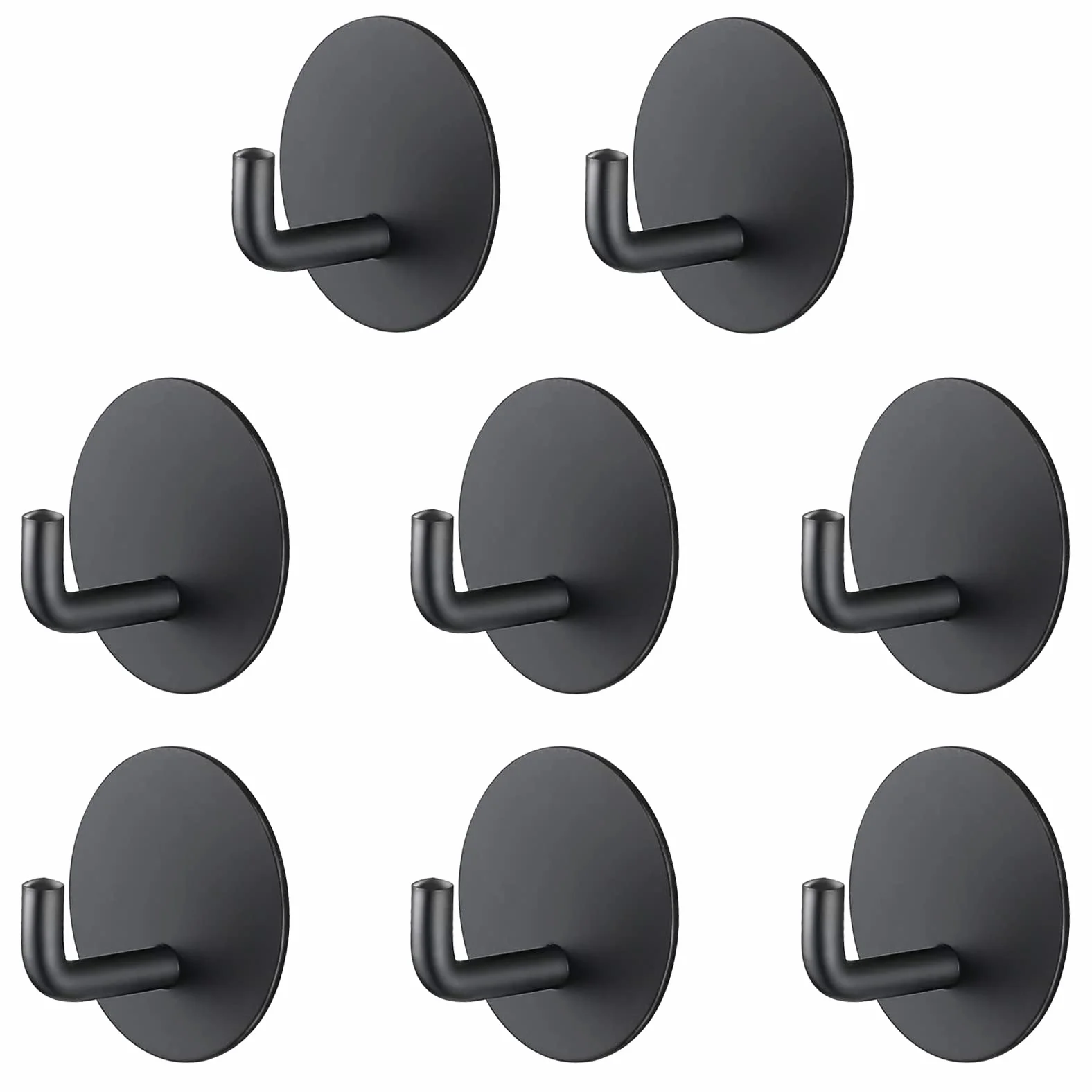 8 Piezas Gancho adhesivo impermeable, Gancho de toalla de acero inoxidable 304 para cocina, baño, inodoro.(8 Piezas Negro Redondo)