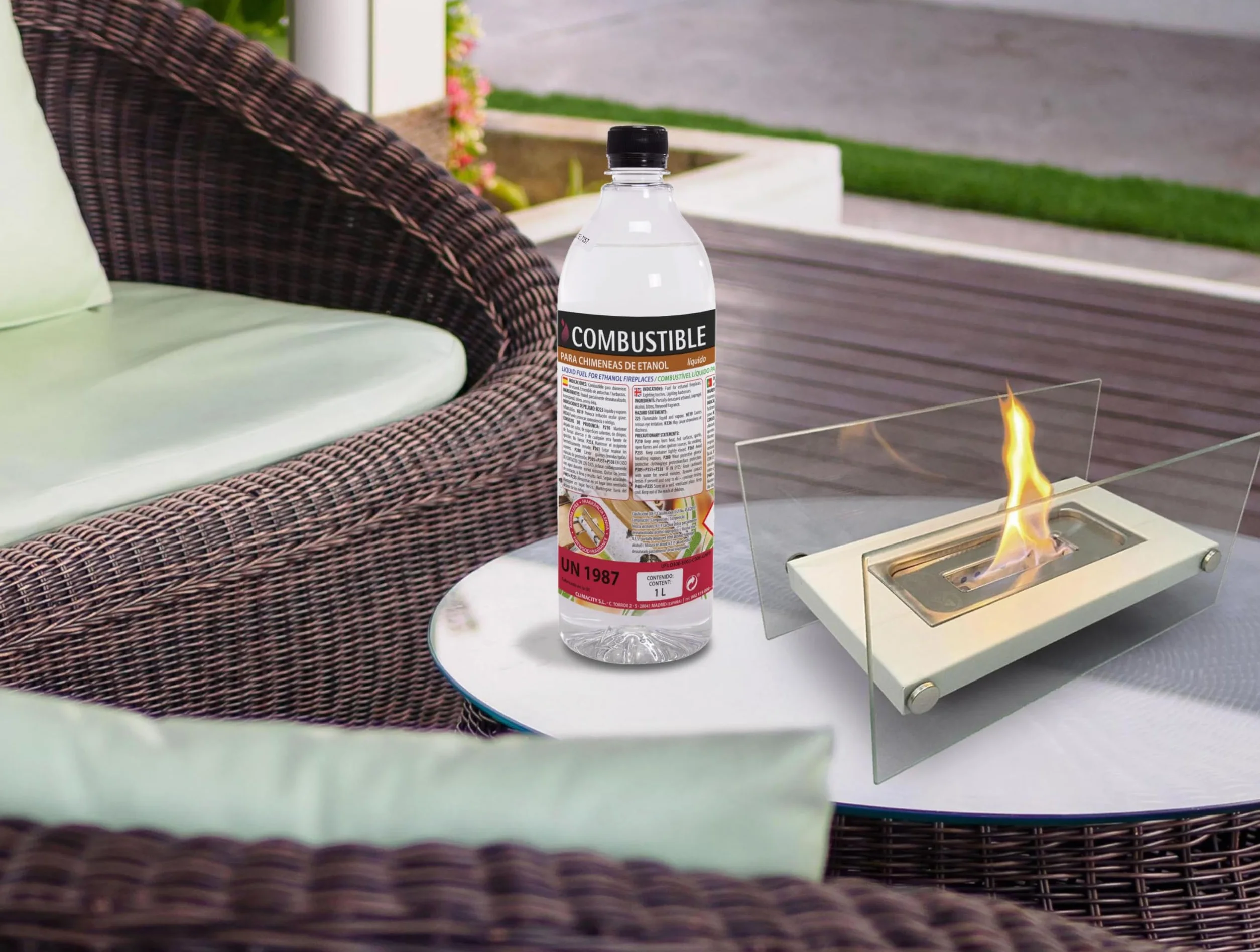 PUR LINE | Combustible etanol vegetal aroma a madera biochimeneas, caja 12 botellas 1L - Combustible Etanol Ecológico, sin humo, elimina olores y recrea ambiente chimenea leña
