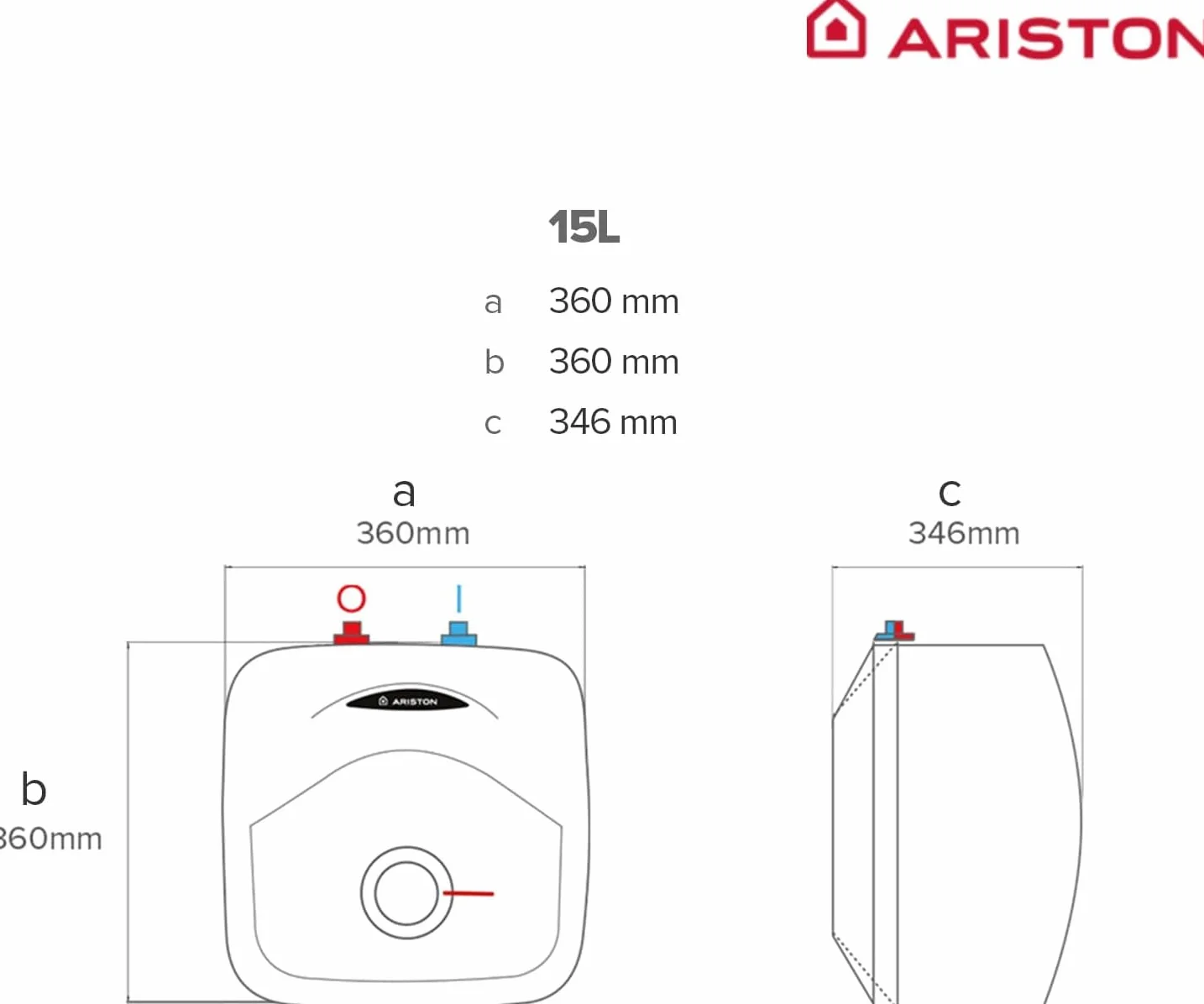 Ariston Andris R - Termo Eléctrico 15 Litros Potente, Calentador de Agua Eléctrico Vertical con Tamaño Reducido 41,8x37,7x35,2 cm, Fabricado para Instalación en España