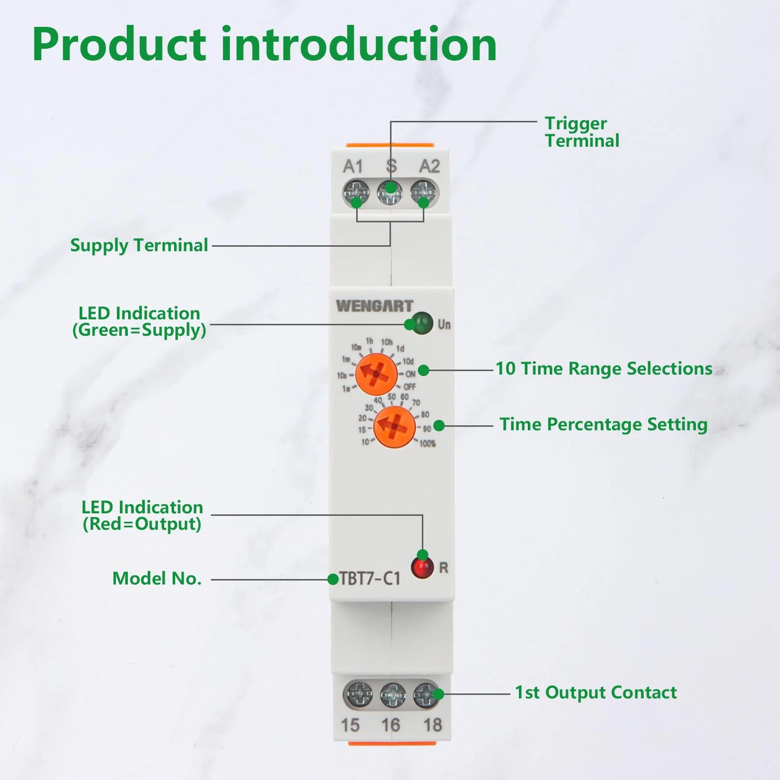 Wengart Relé de tiempo de retardo TBT7-C1, Delay Off_1SPDT Apagado retrasado relé de retardo de tiempo con función única, ACDC12-240V 16A, adecuado para el control de retardo de la carga