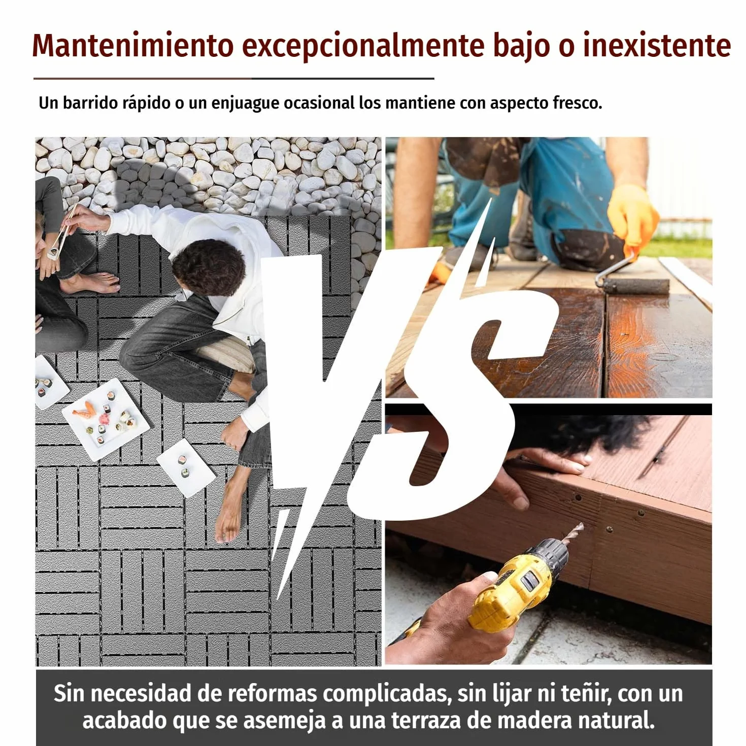 Baldosas WPC Exterior Antideslizantes Impermeables Click Suelo Composite Gris 30x30 cm 4 m²