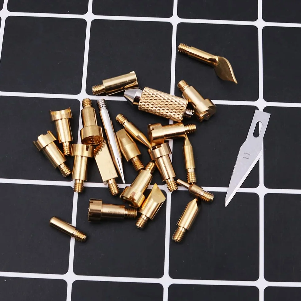 23 piezas de juego de plantillas de puntas para lápiz de quema de madera para soldadura de pirografía, trabajo de tallado, grabado en relieve, tallado, quemado de hierro metálico, puntas de