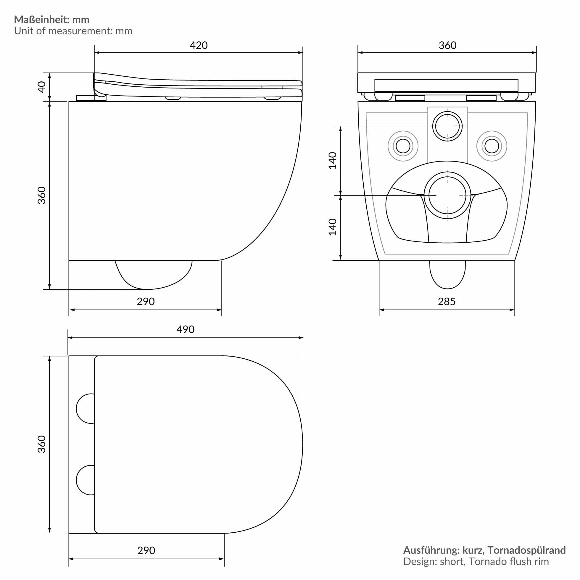 LuxeBath WC Suspendido Blanco Brillante de Cerámica sin Borde, Inodoro Colgante Corto de 49cm con Nanorecubrimiento, Descarga Profunda de Tornado para Baño Estilo modenro, Wáter con Asiento Extraíble