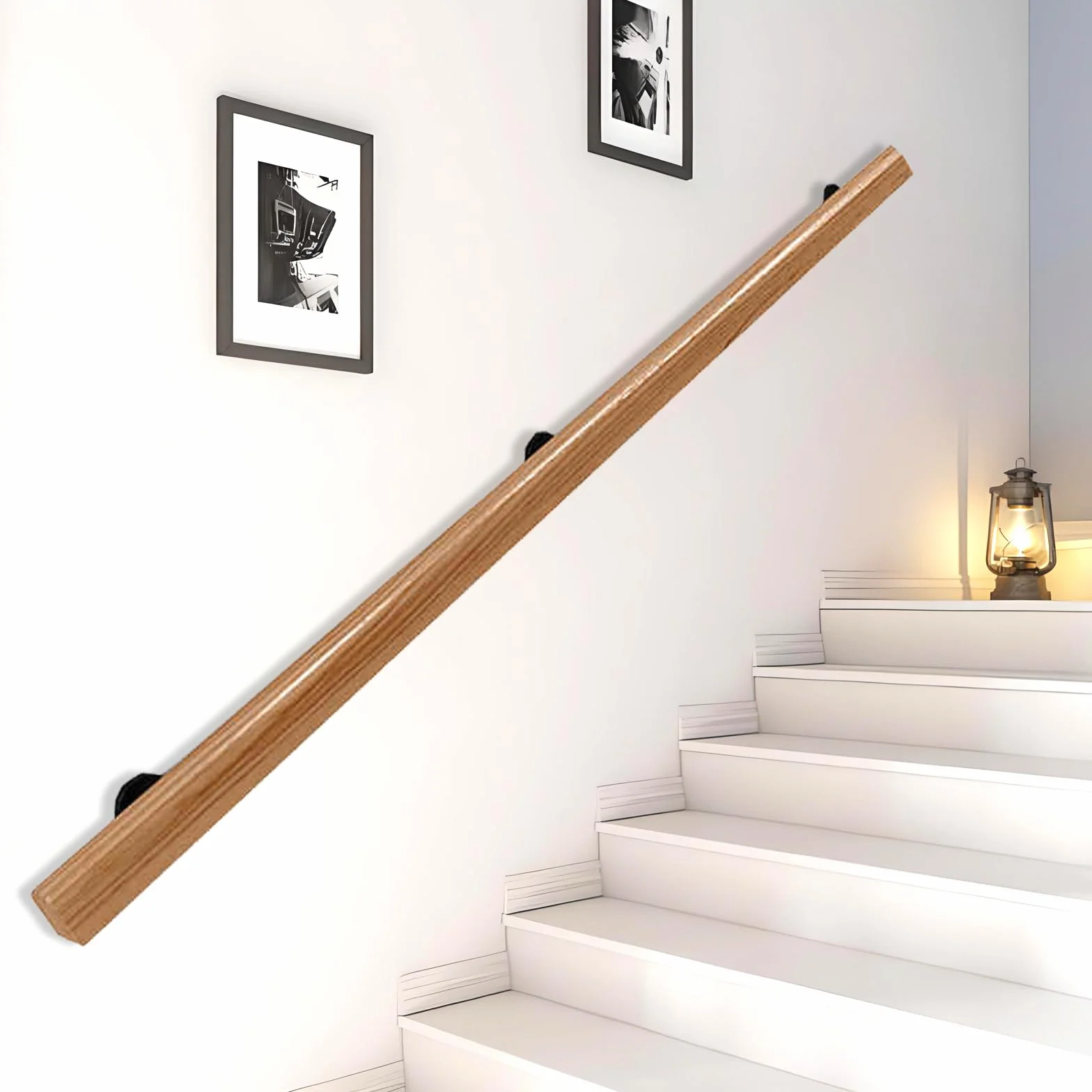 Pasamanos De Madera Redondo, Barandilla De Escalera Interiores, Antideslizante Barra De Soporte para Pasillo con Kit Completo, De 50-400 cm, Con 2 Soportes Para Ancianos (madera, 180cm)