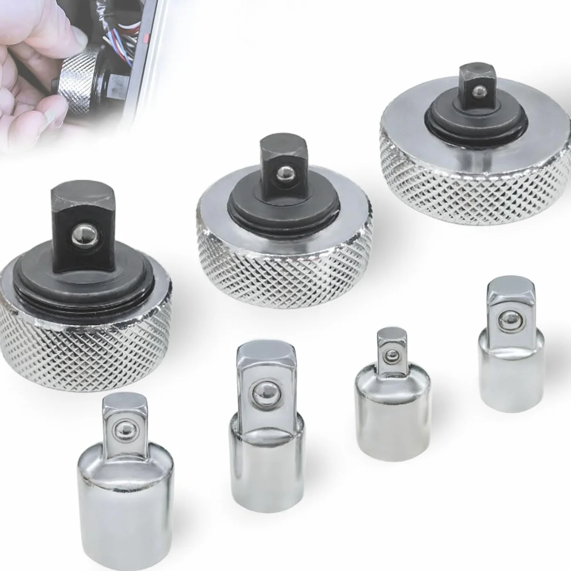 Llave de trinquete para palma Mini juego de trinquete (1/2'', 3/8'', 1/4") Llave de trinquete de mano Adaptador de enchufe cuadrado Reversible Mano Stubby Pivot Llaves de tapa para espacios