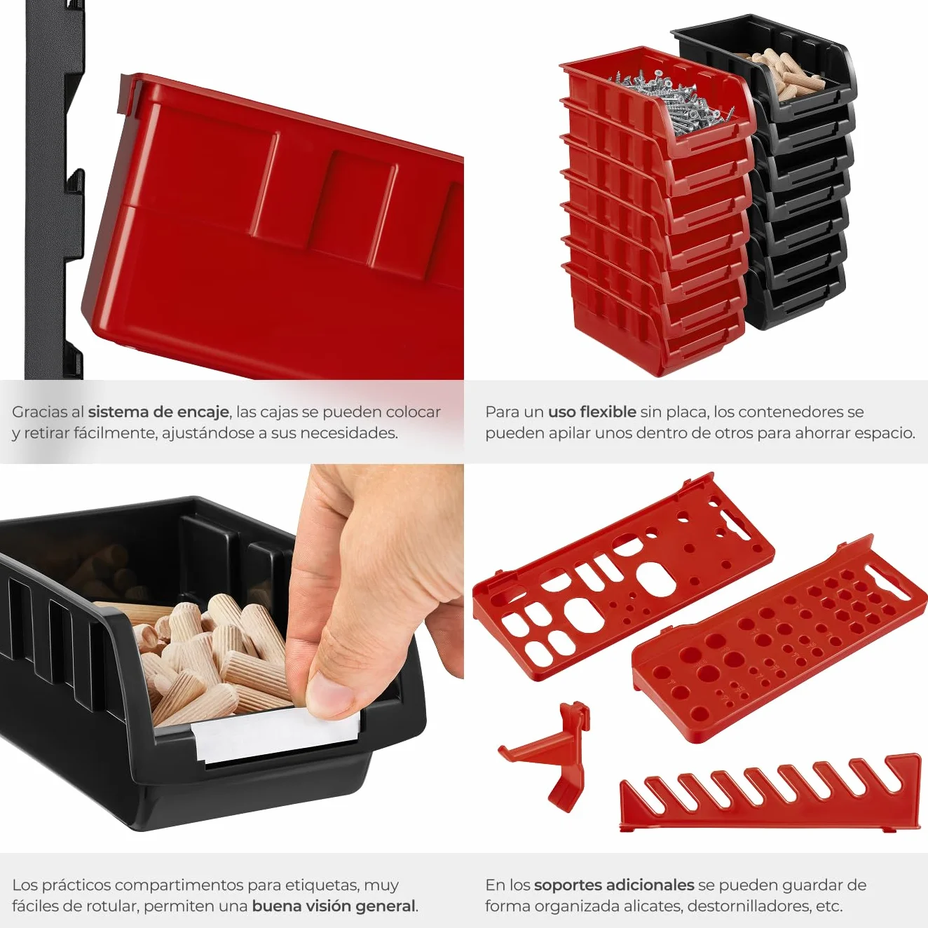 tectake® Organizador de Herramientas con Panel Herramientas Pared y Organizador de Tornillos para Taller Bricolaje, Estantería con Cajas para Tornillos - 1 Estantería