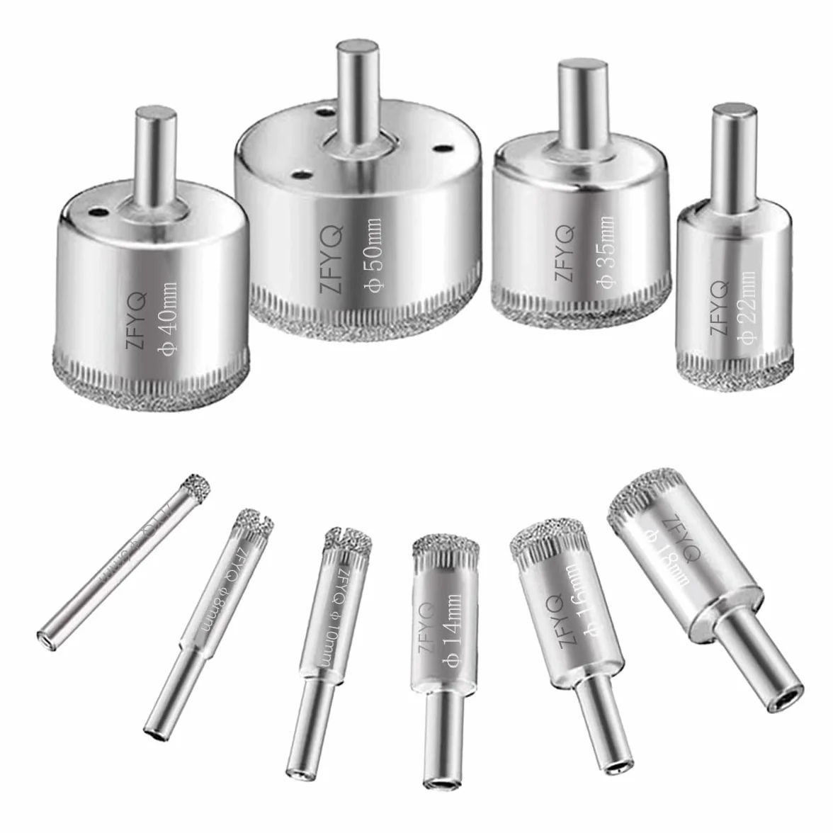 Broca Diamante, 10Pcs Juego de Taladro Diamante, Acero al Carbono, Perforar en Vidrio, Cerámica, Porcelana, Azulejo, Mármol, Ø6mm-50mm