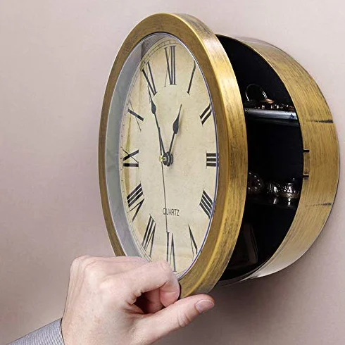 Reloj de Pared Secreto Oculto Redondo Vintage, Caja Fuerte de Seguridad para Joyas, Dinero en Efectivo y Objetos de Valor (gold)