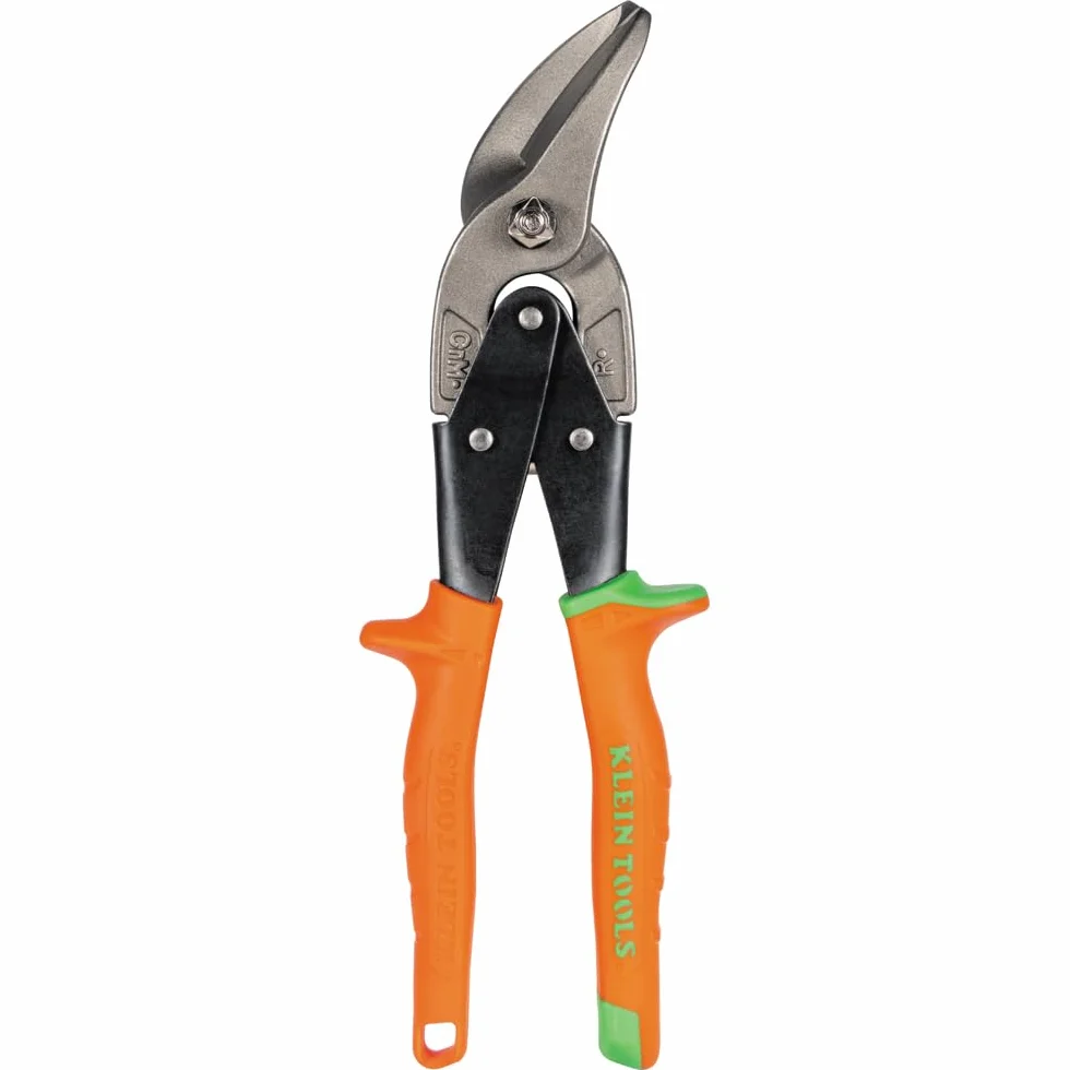 Klein Tools 2401R Tijeras compensadas de corte derecho, tijeras de hojalata de aviación con hoja forjada para corte de chapa de precisión