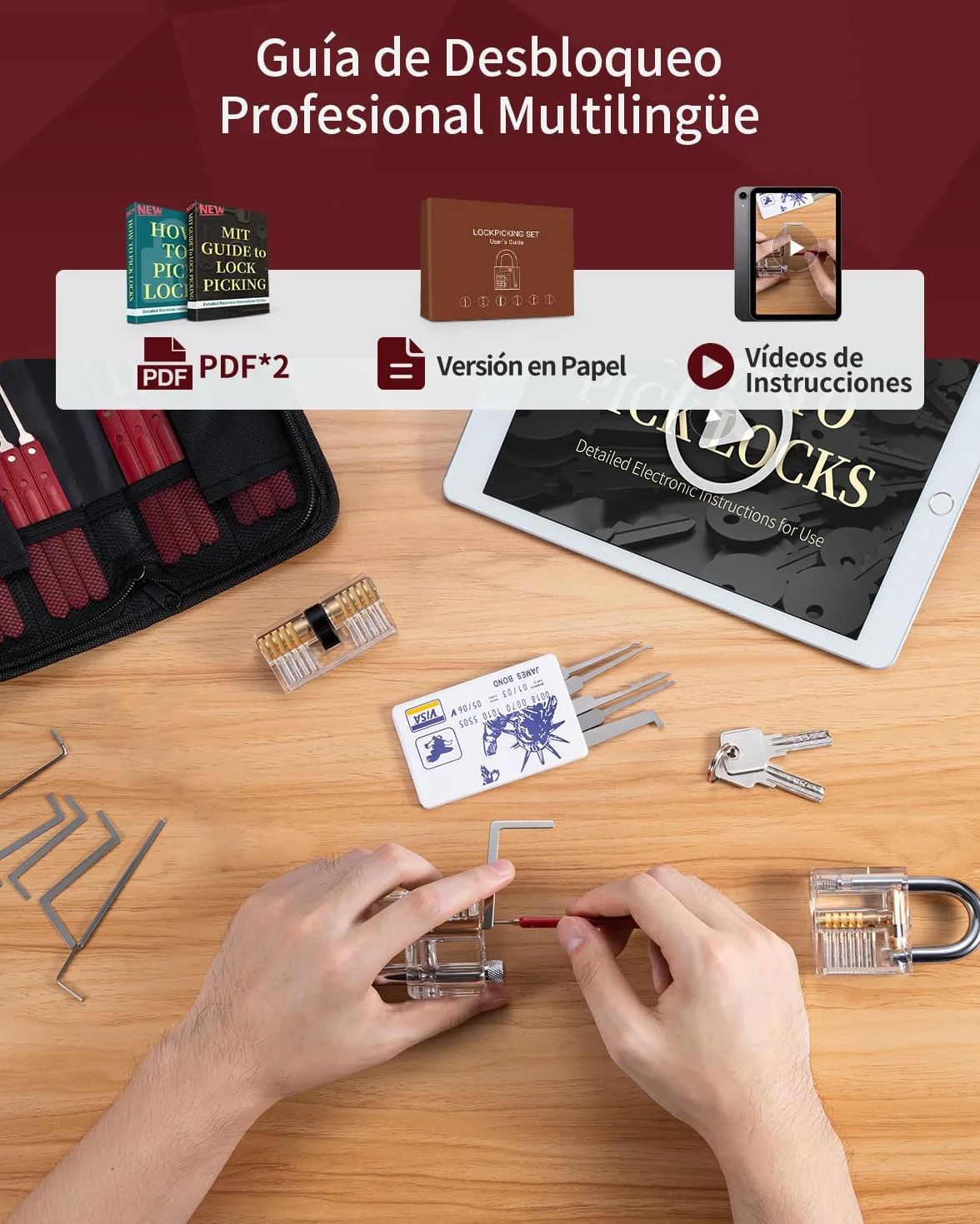 Eventronic Juego de Ganzúas 37+5 Piezas, [2025 Edición Pioneer & Nueva Experiencia Lockpick] Ganzua de Cerrajería con 5 Cerraduras Transparentes, Lockpicking Set para Principiantes y Cerrajeros