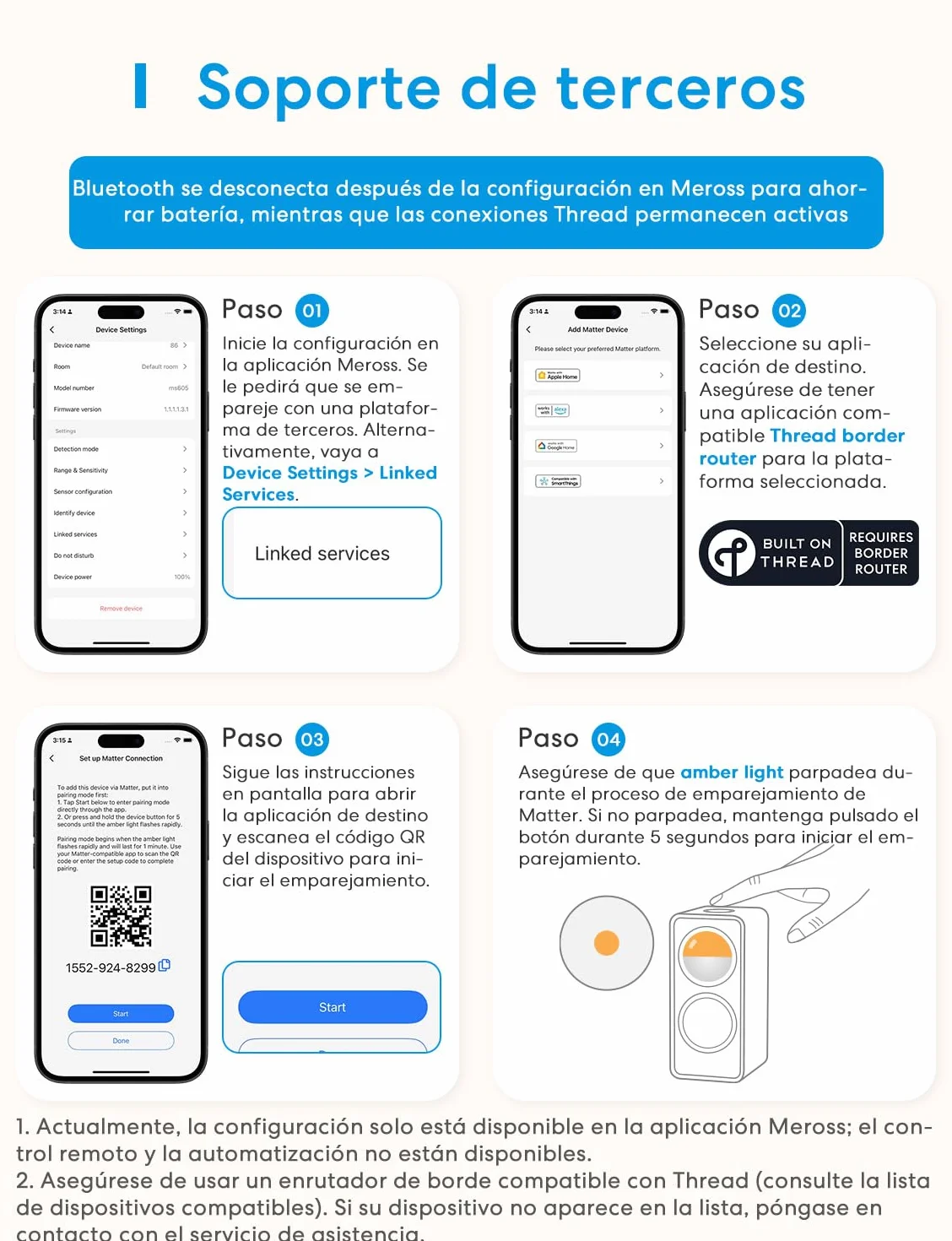 Meross Detector de Presencia Matter Over Thread, Sensor de Movimiento IP67 con Detección de 3 Zonas, Detector de Movimiento Bateria Compatible con Apple HomeKit, Alexa, Google Home
