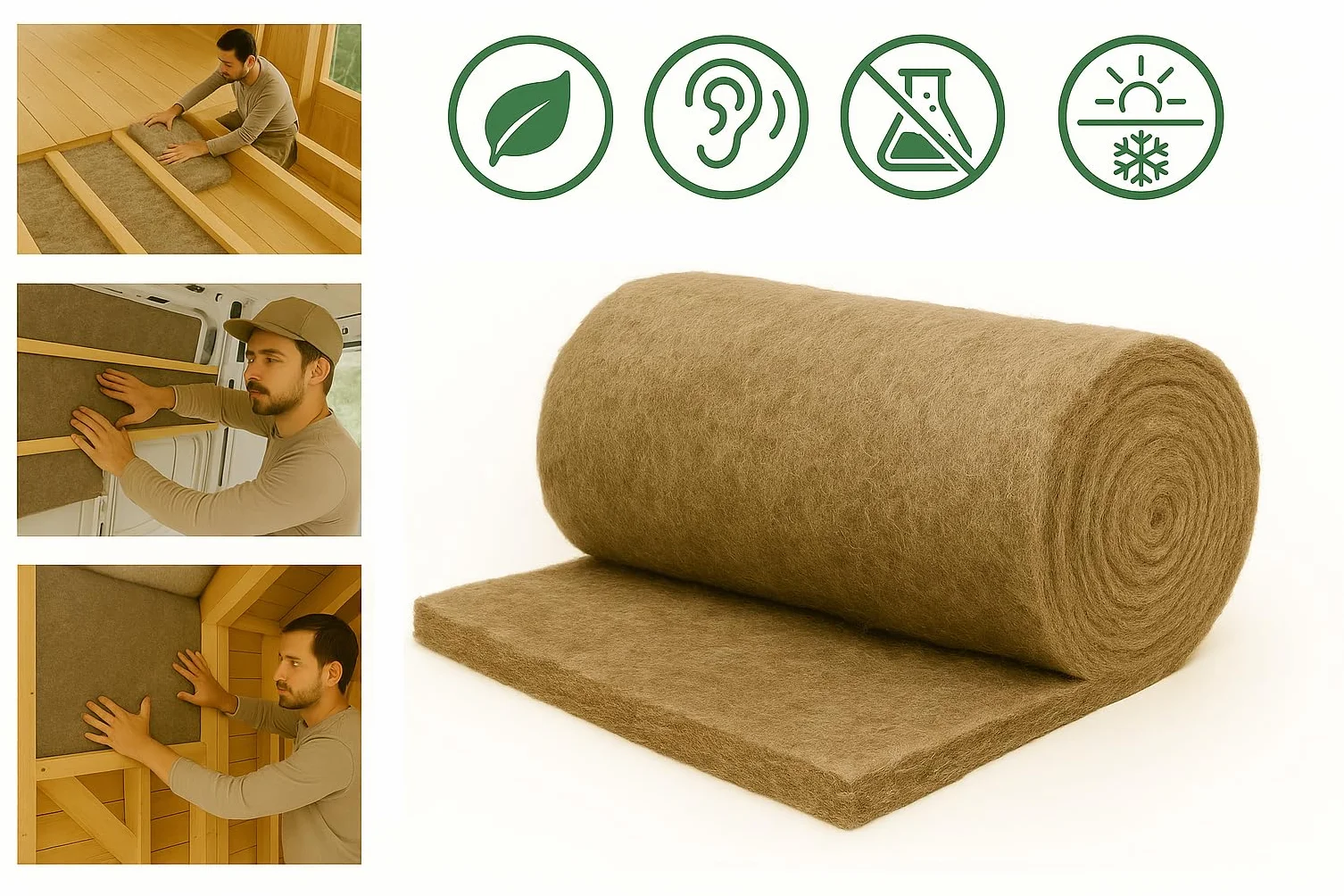 Rollo de lana de oveja (5 m x 0,5 m x 40 mm, 2,5 m²)