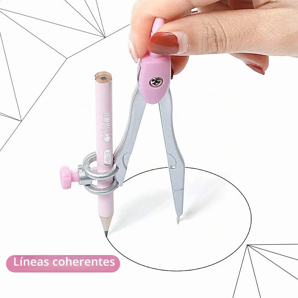 Escuadra y Cartabón 8 Piezas Compás Escolar Metal Durable Transportador Brújula Regla para Estudiantes Matemáticas Rosado