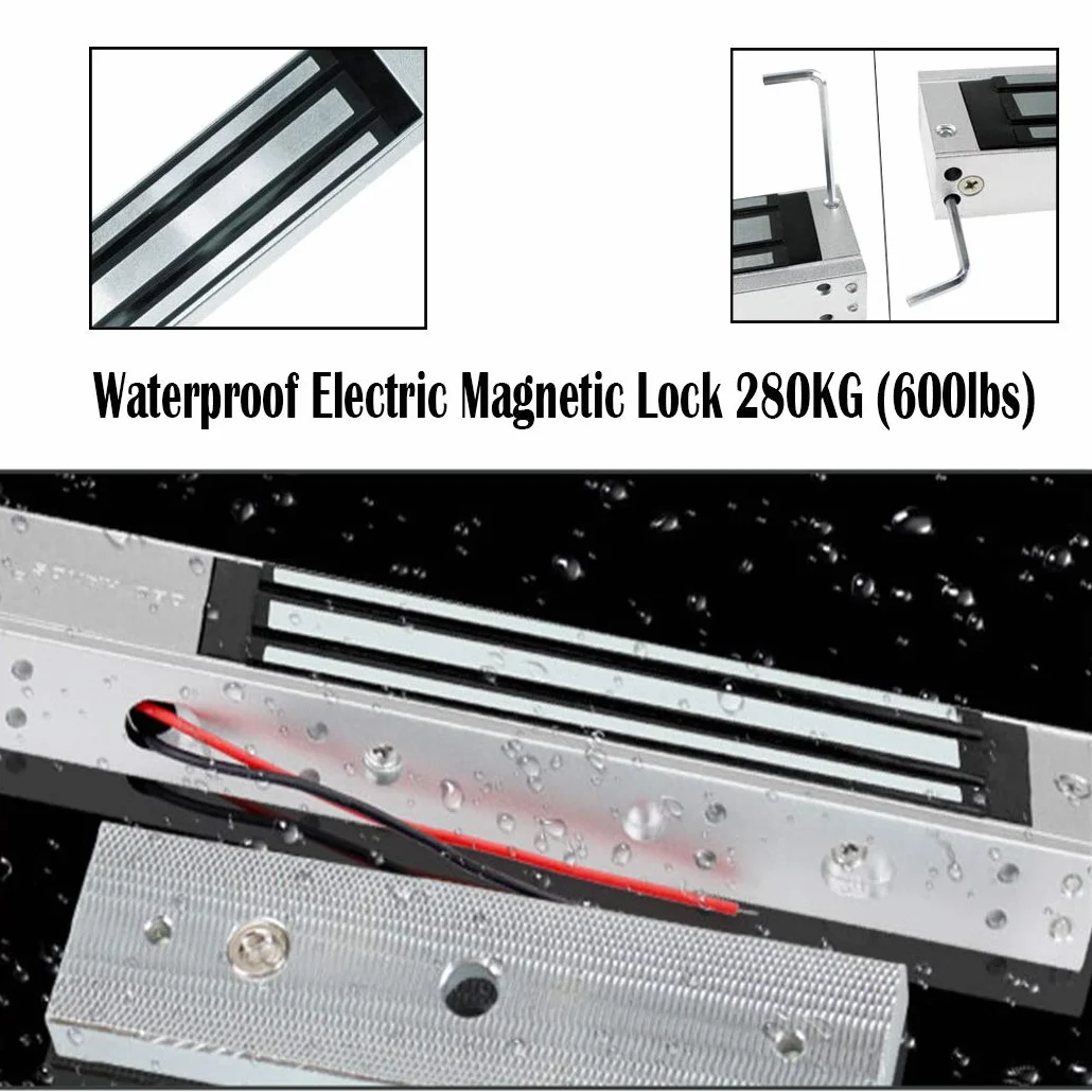 YAVIS Cerradura magnética electrónica 280KG/600LBS Impermeable DC12V Cerradura electromagnética Fuerza Retención para Control Acceso Puerta Sistema Seguridad Fail-Safe NC Modo