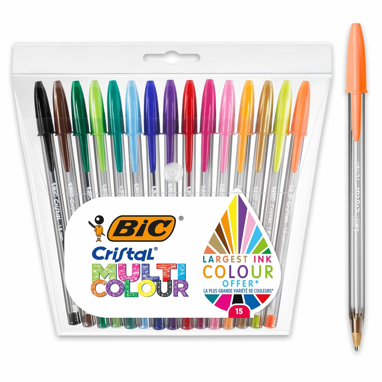 BIC Cristal Multicolour Bolígrafos de Punta Ancha 1,6 mm Colores Surtidos Pack 15 Unidades