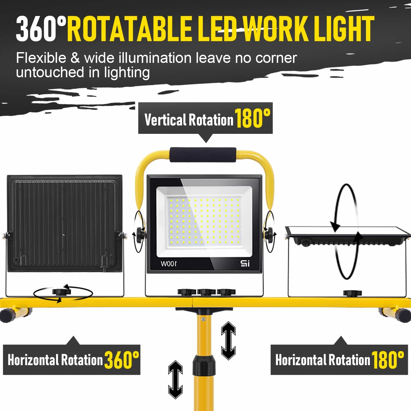 Foco de Trabajo LED 300W con Trípode Telescópico, 30000LM 6500K Foco de Trabajo LED con Enchufe Cable de 3m, Rotación de 360°, IP66 Impermeable Luz de Trabajo para Taller, Obras, Garaje