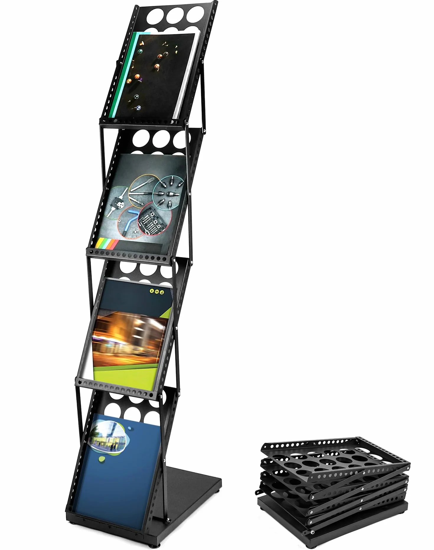 QWORK Expositor De Revistas A4 Plegable Negro
