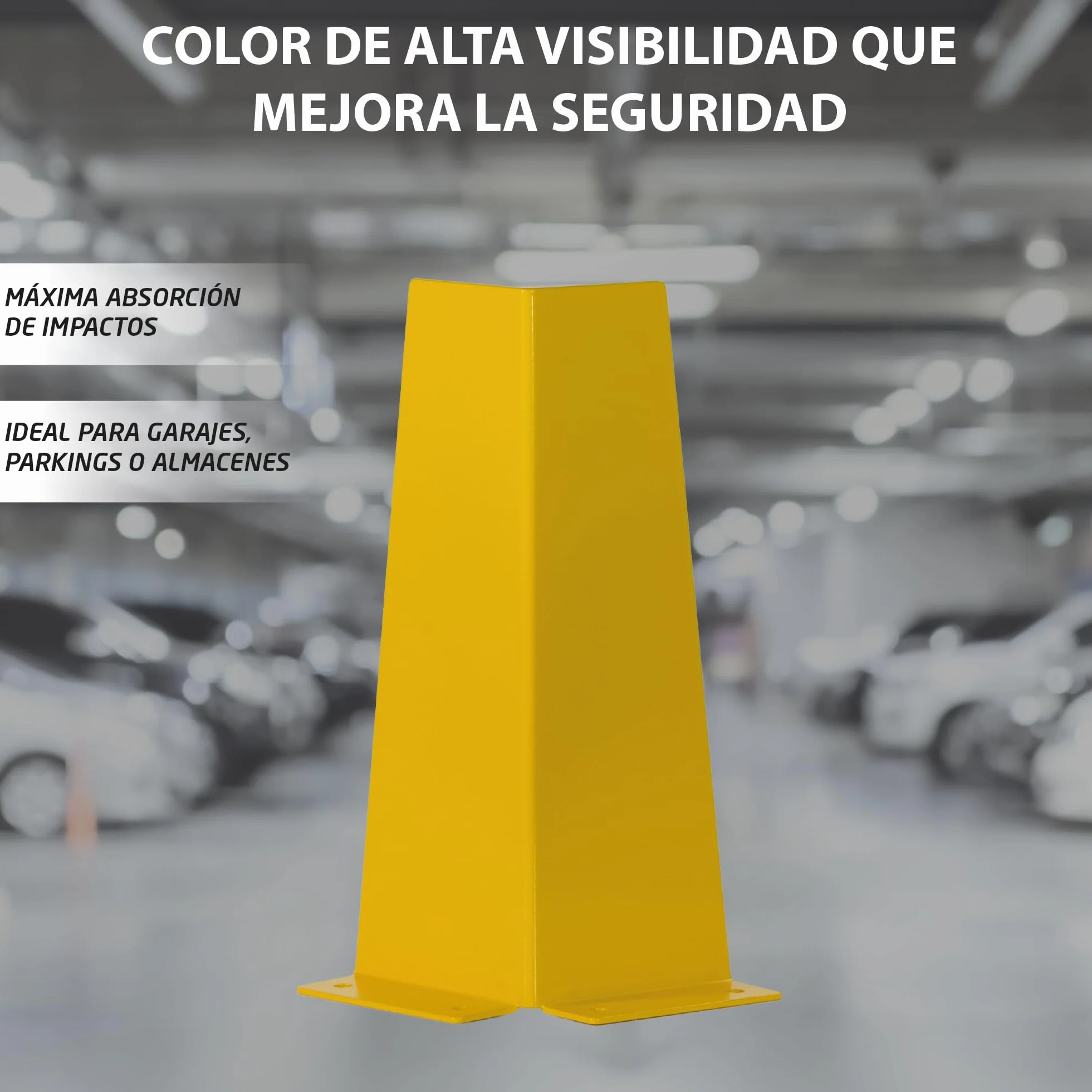 Protector Metálico Esquinero para Almacenes y Parkings | Protege Postes, Estanterías y Columnas | Acero Alta Visibilidad 400 mm | Protección Industrial Antigolpes con Fijación Segura al Suelo