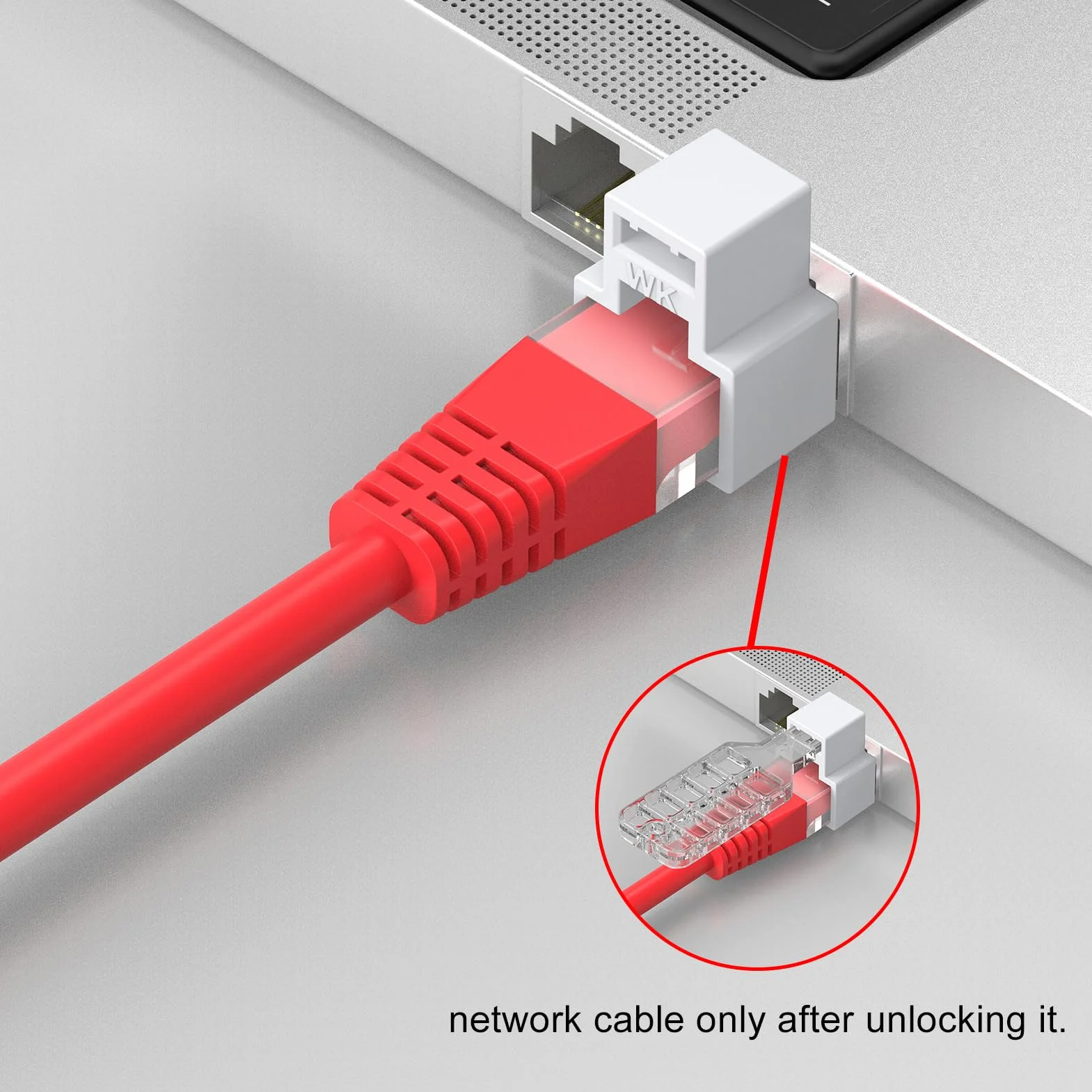 20 cerraduras de cable de red RJ45 con 1 llave, cable de red RJ45 con bloqueo, cable Ethernet con bloqueo, categoría 5, categoría 6, categoría 7, bloqueo de cable de conexión para enchufes modulares